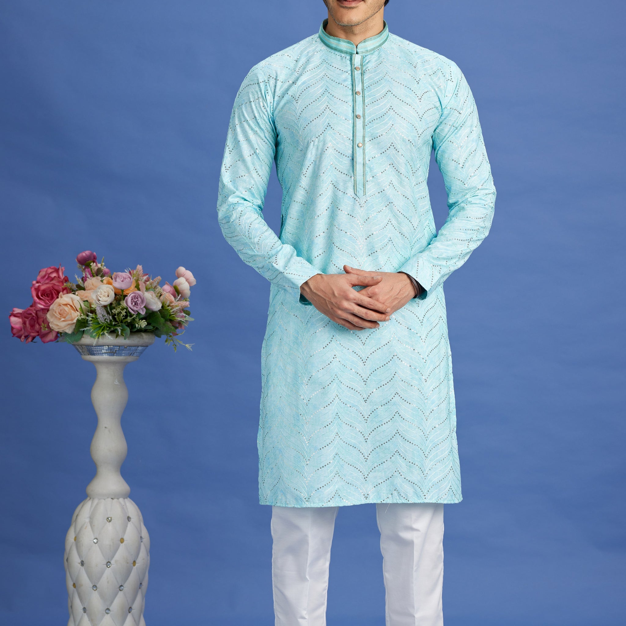 Aqua green kurta pajama set for men

