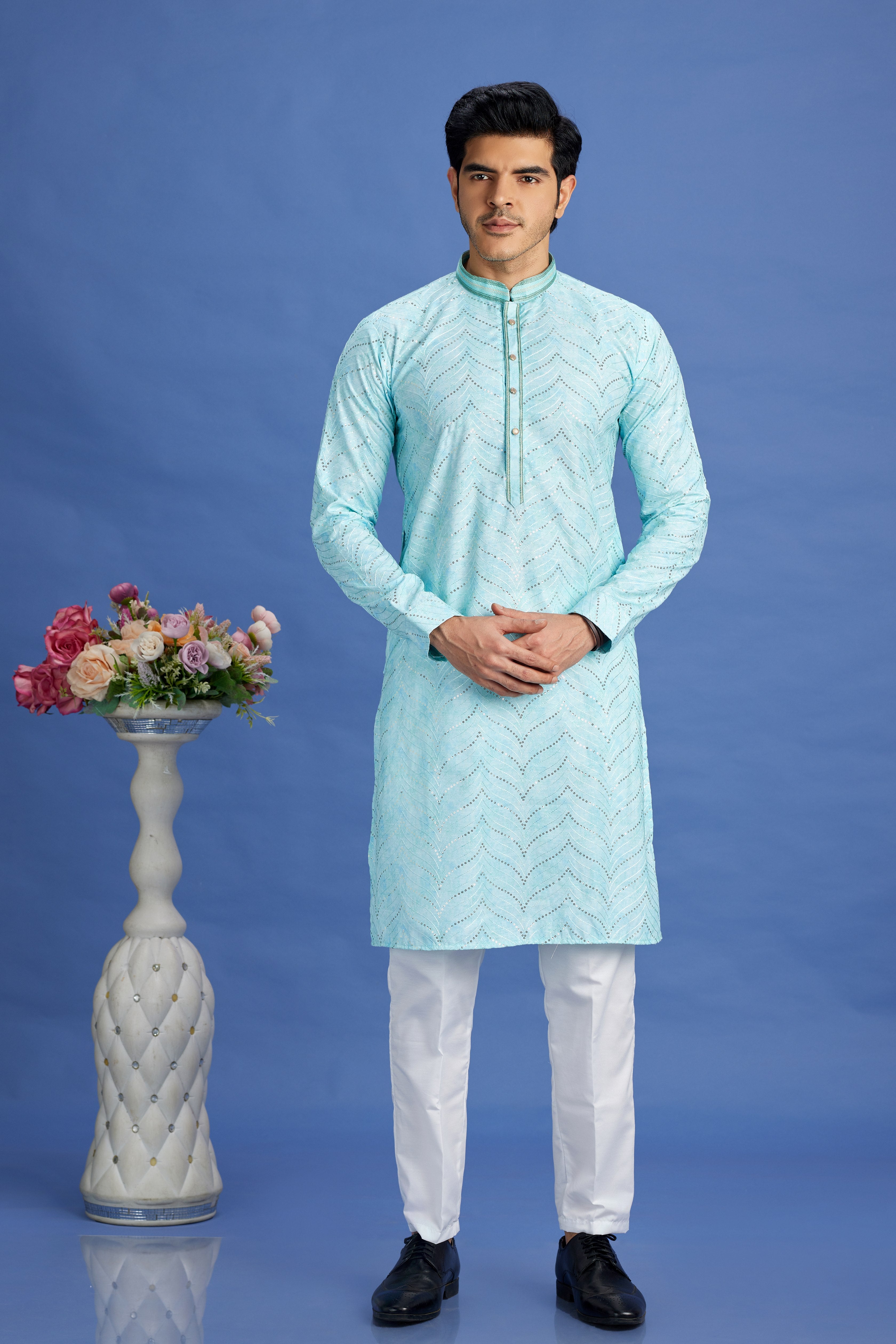 Aqua green kurta pajama set for men

