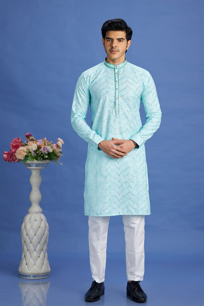 Aqua green kurta pajama set for men

