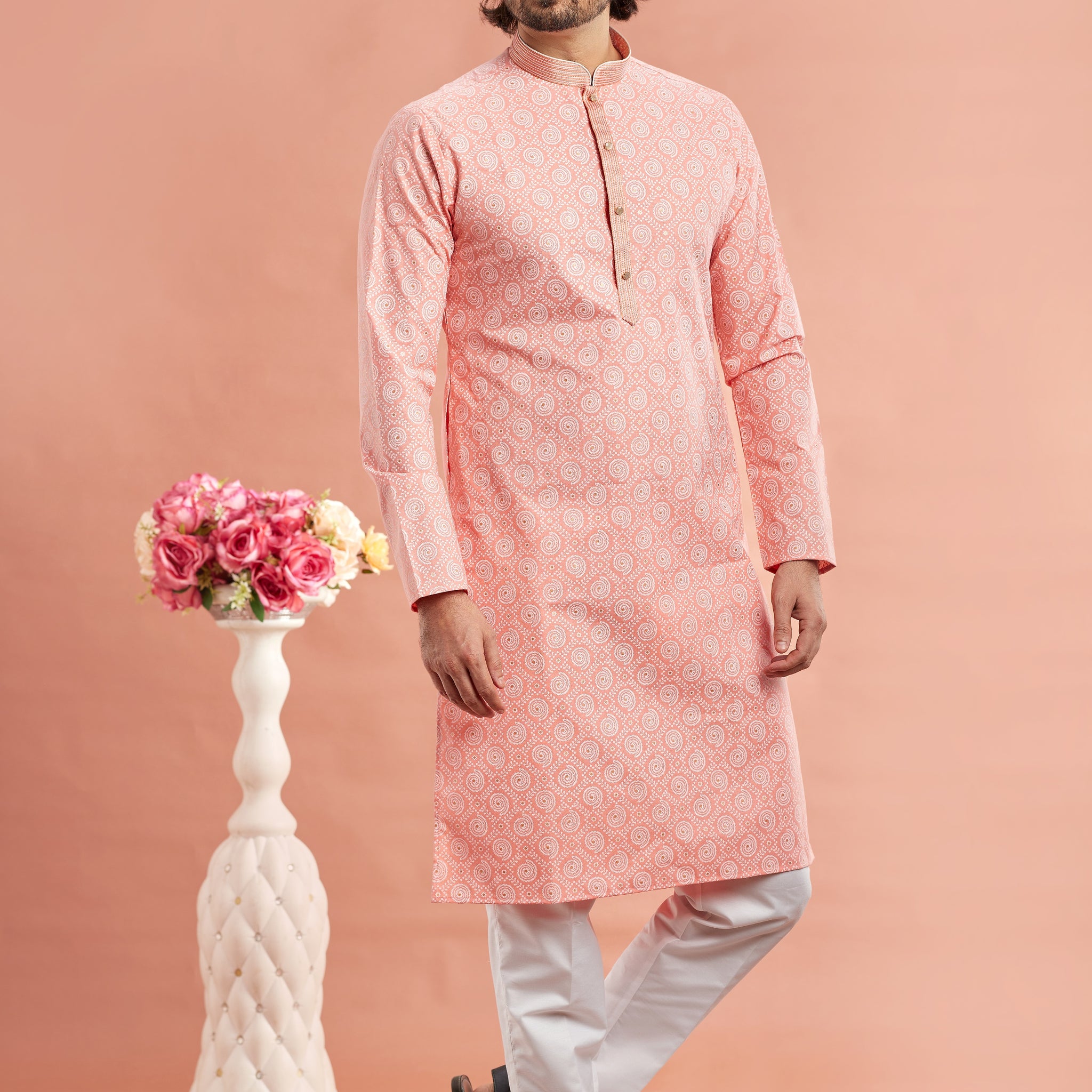 Peach digital print kurta pajama

