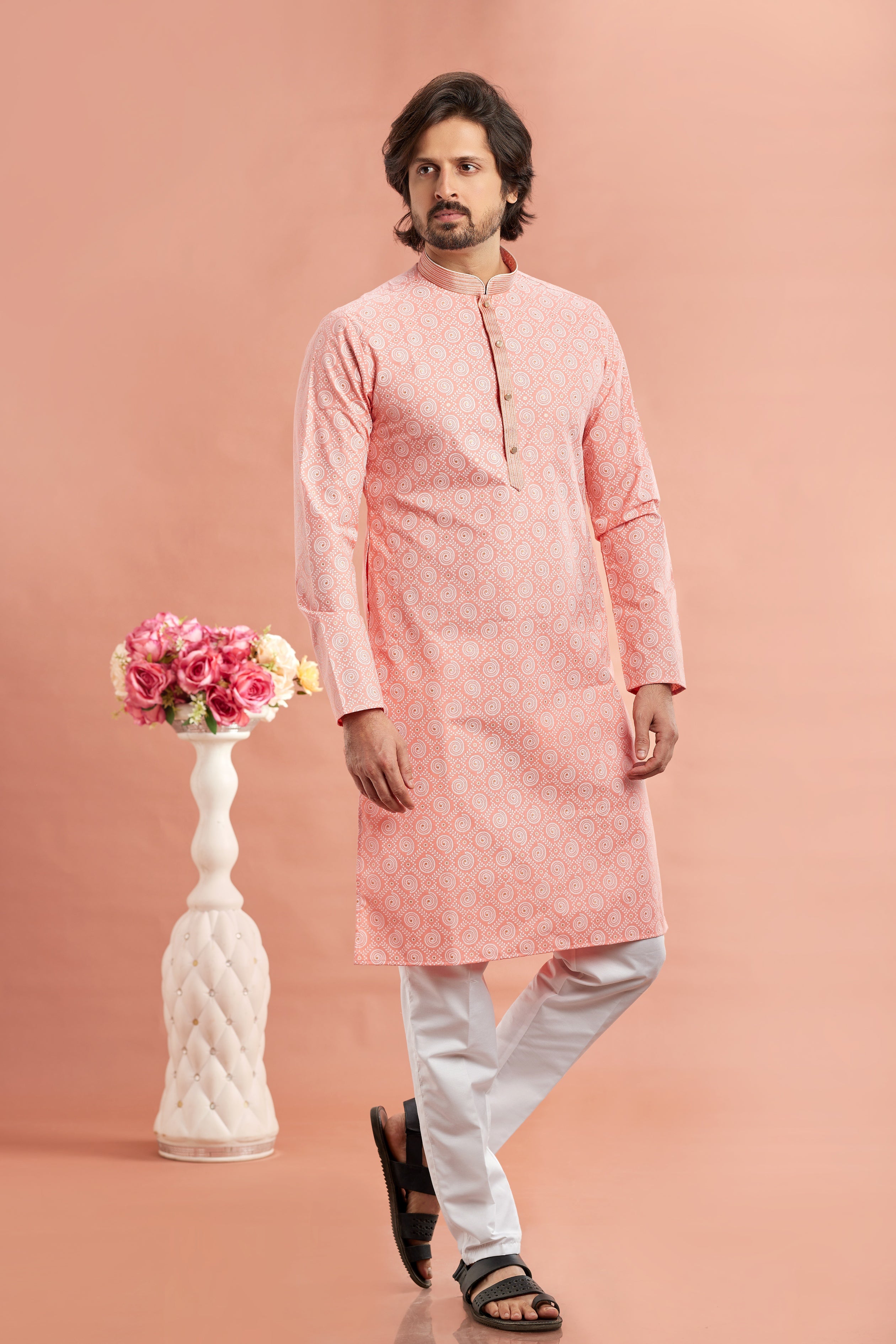 Peach digital print kurta pajama

