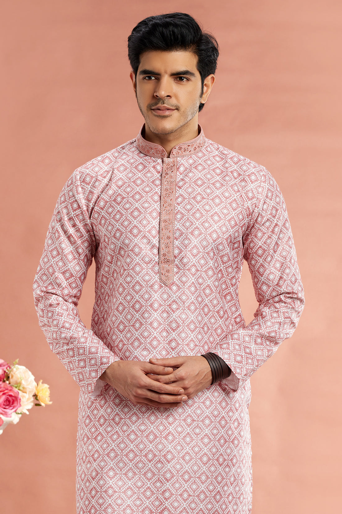 Baby pink kurta pajama for men

