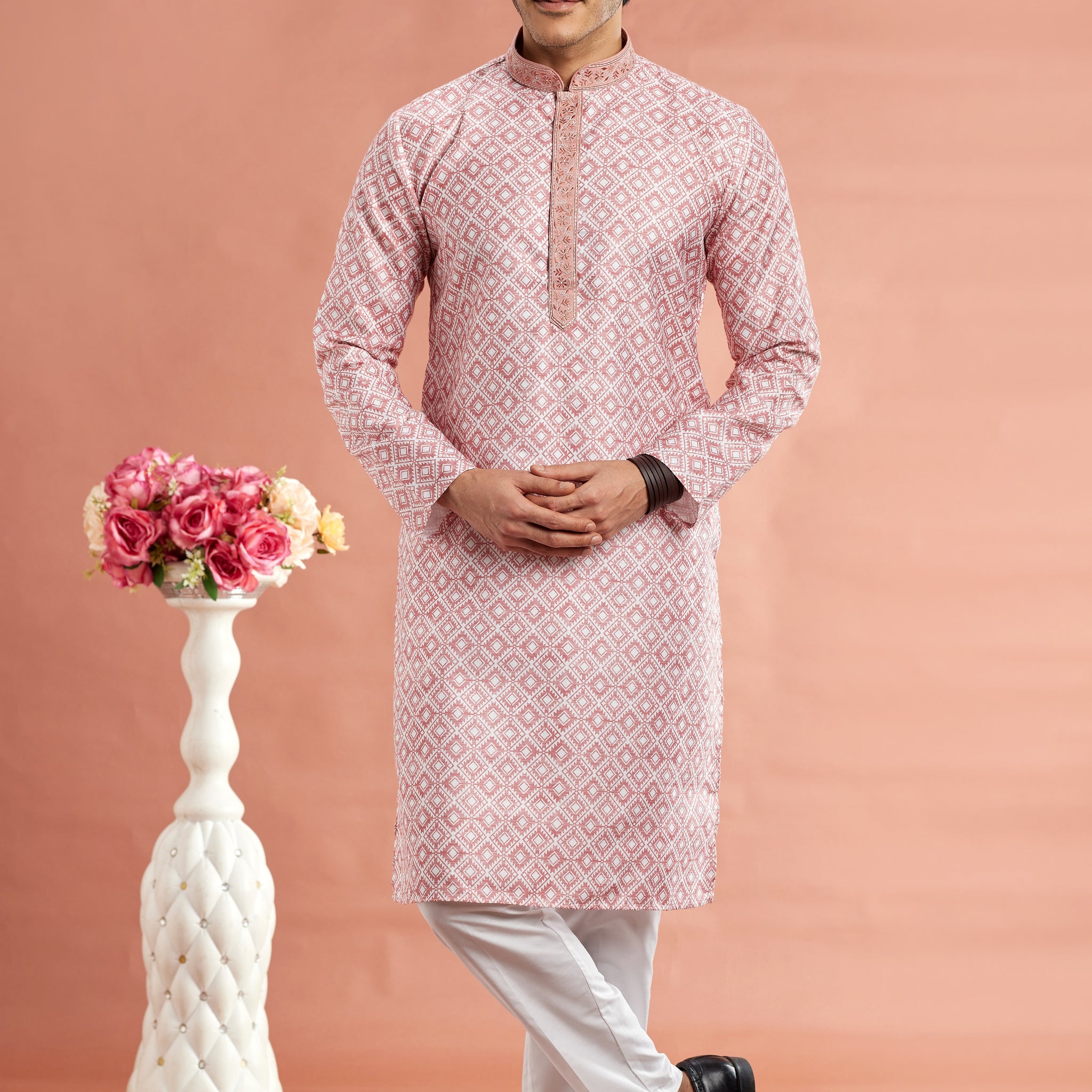Baby pink kurta pajama for men

