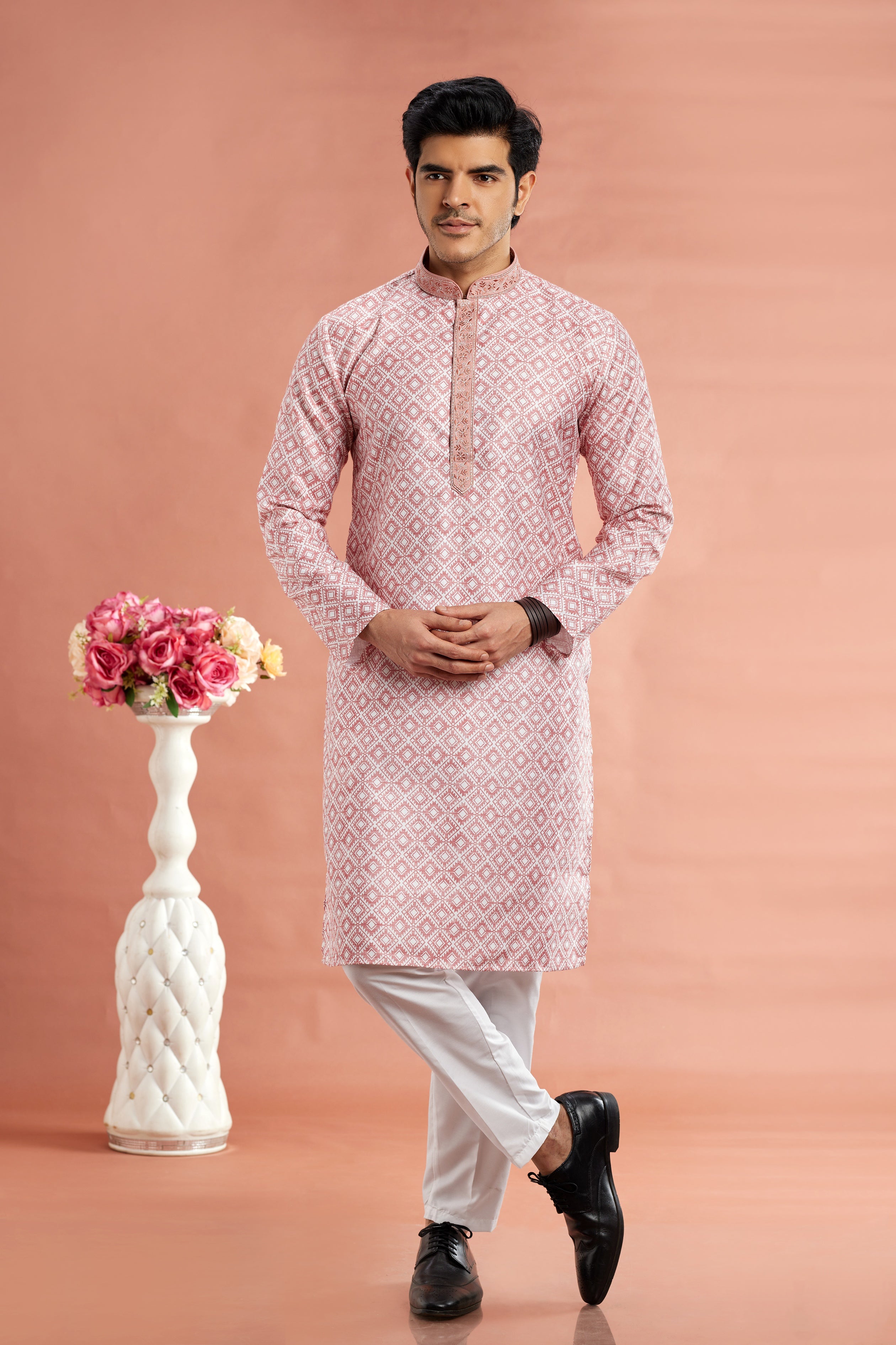 Baby pink kurta pajama for men

