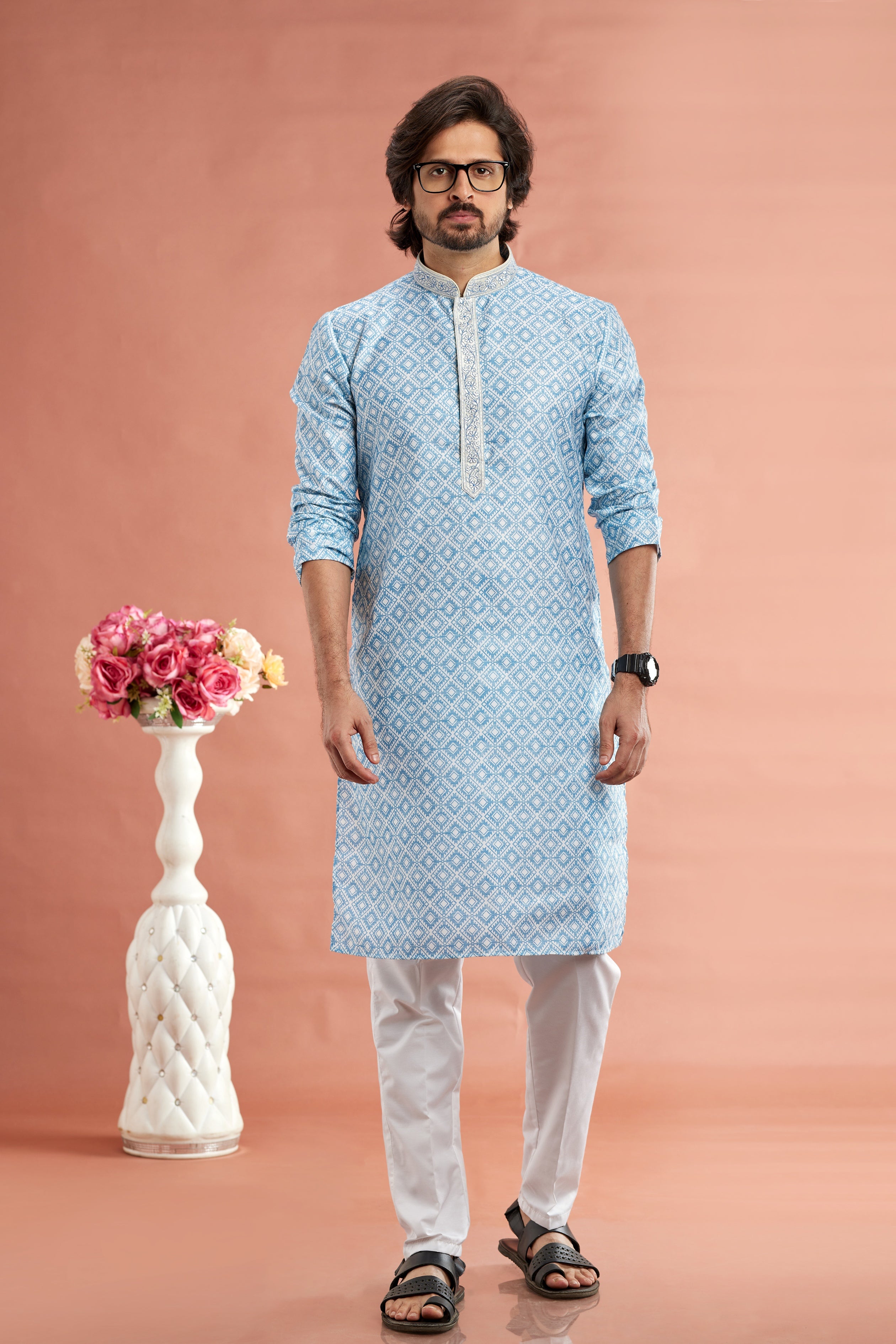 Kurta pajama for men in ice blue