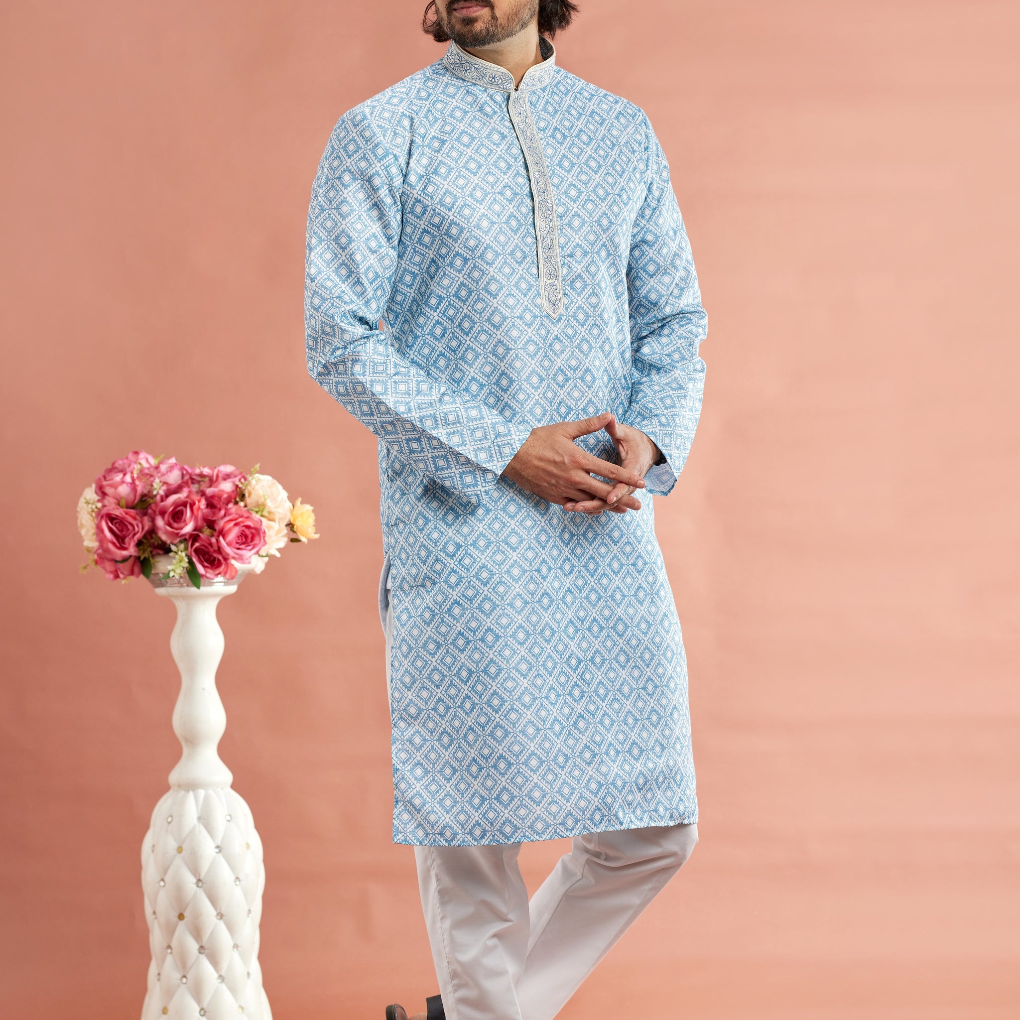 Ice blue kurta set for men

