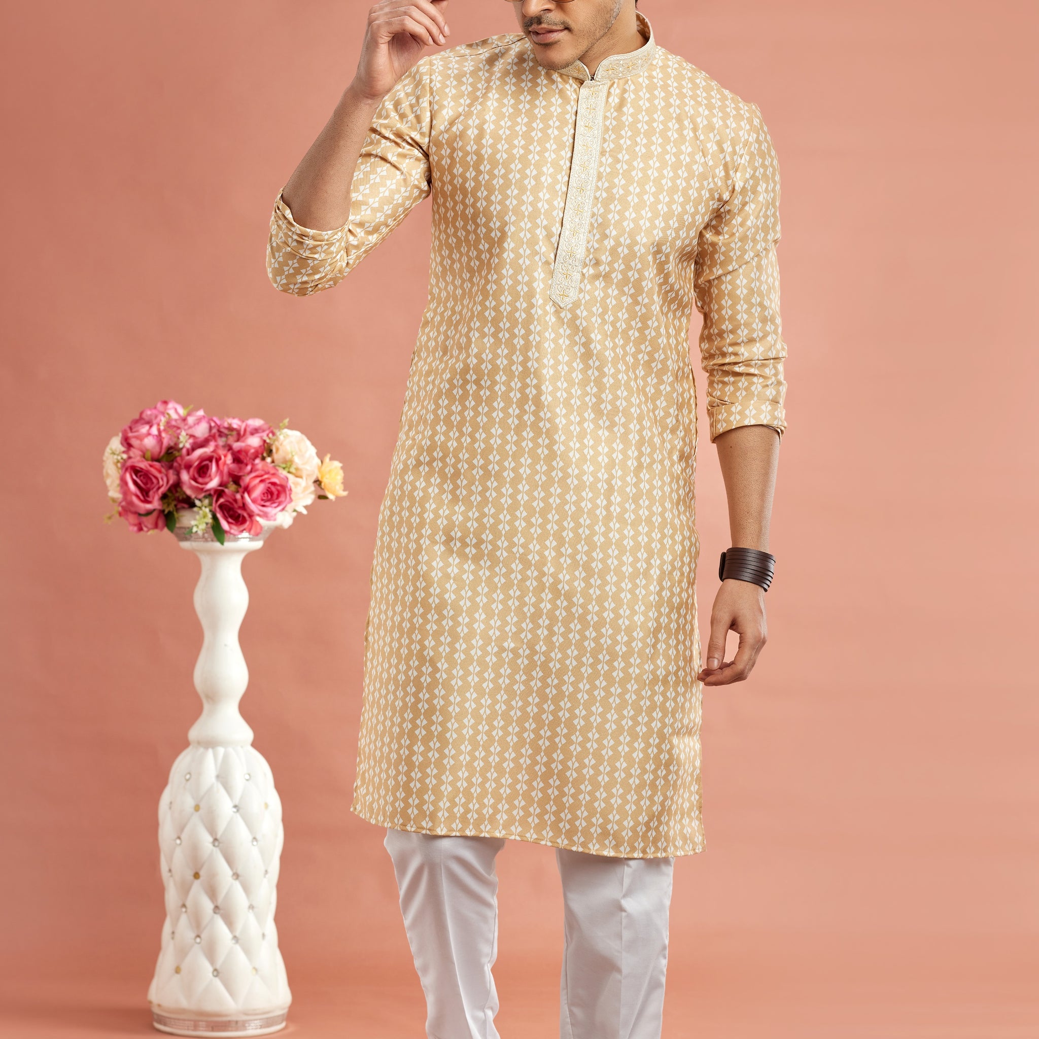 Mustard yellow printed kurta set

