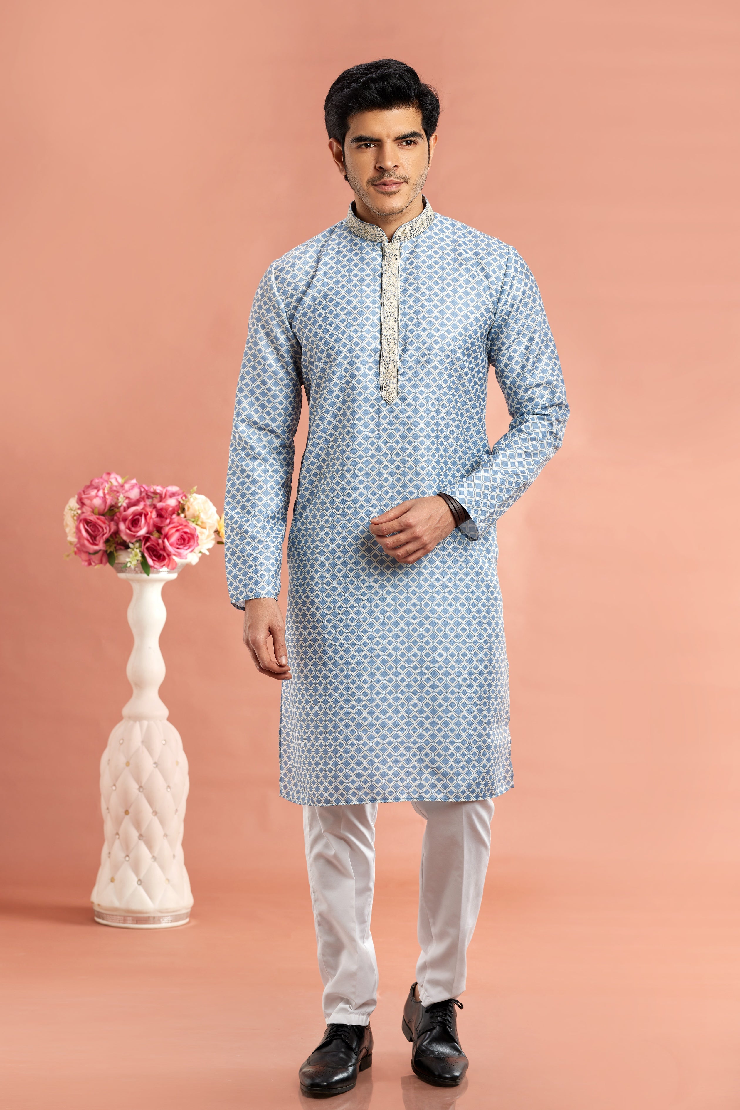 Powder blue kurta set for men

