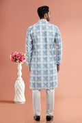 back view of blue kurta pajama