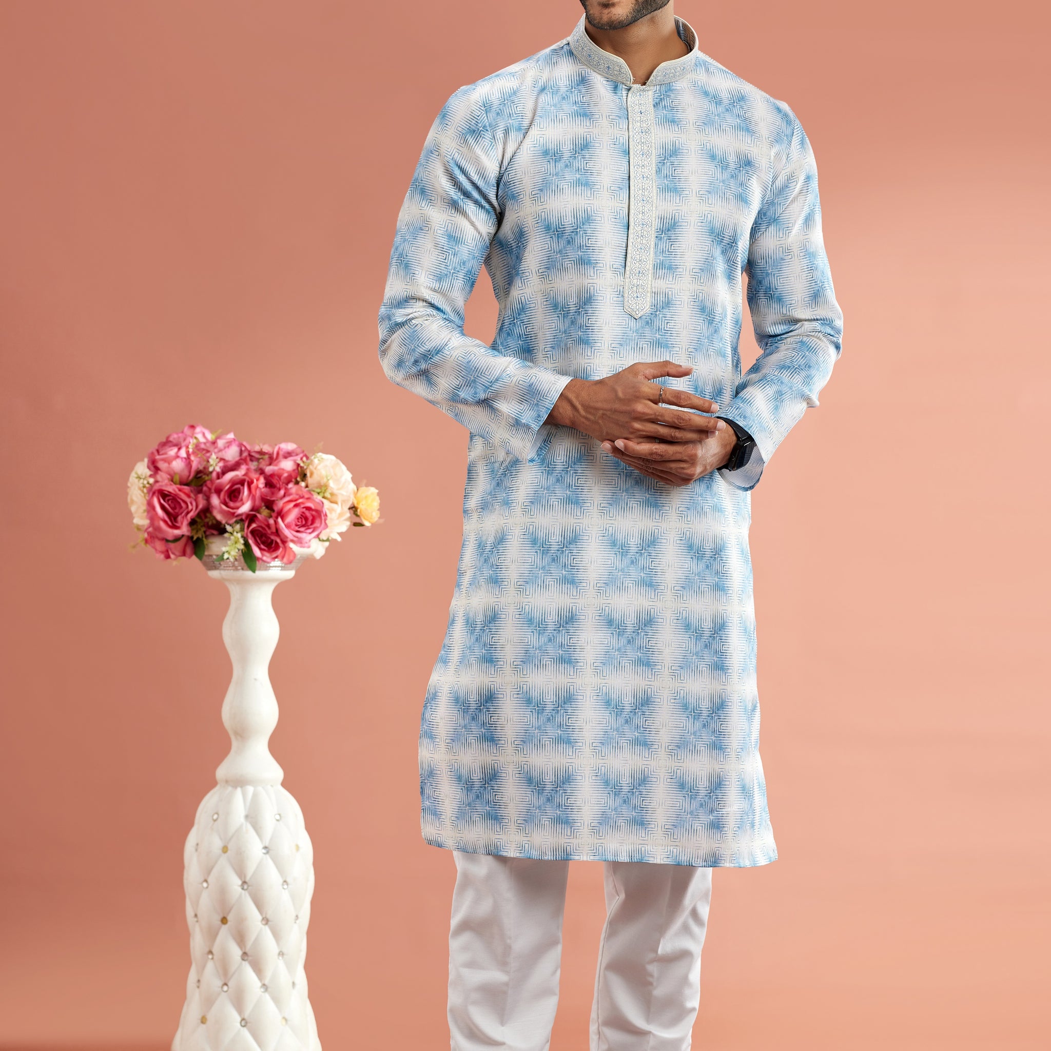Sky blue digital kurta for men

