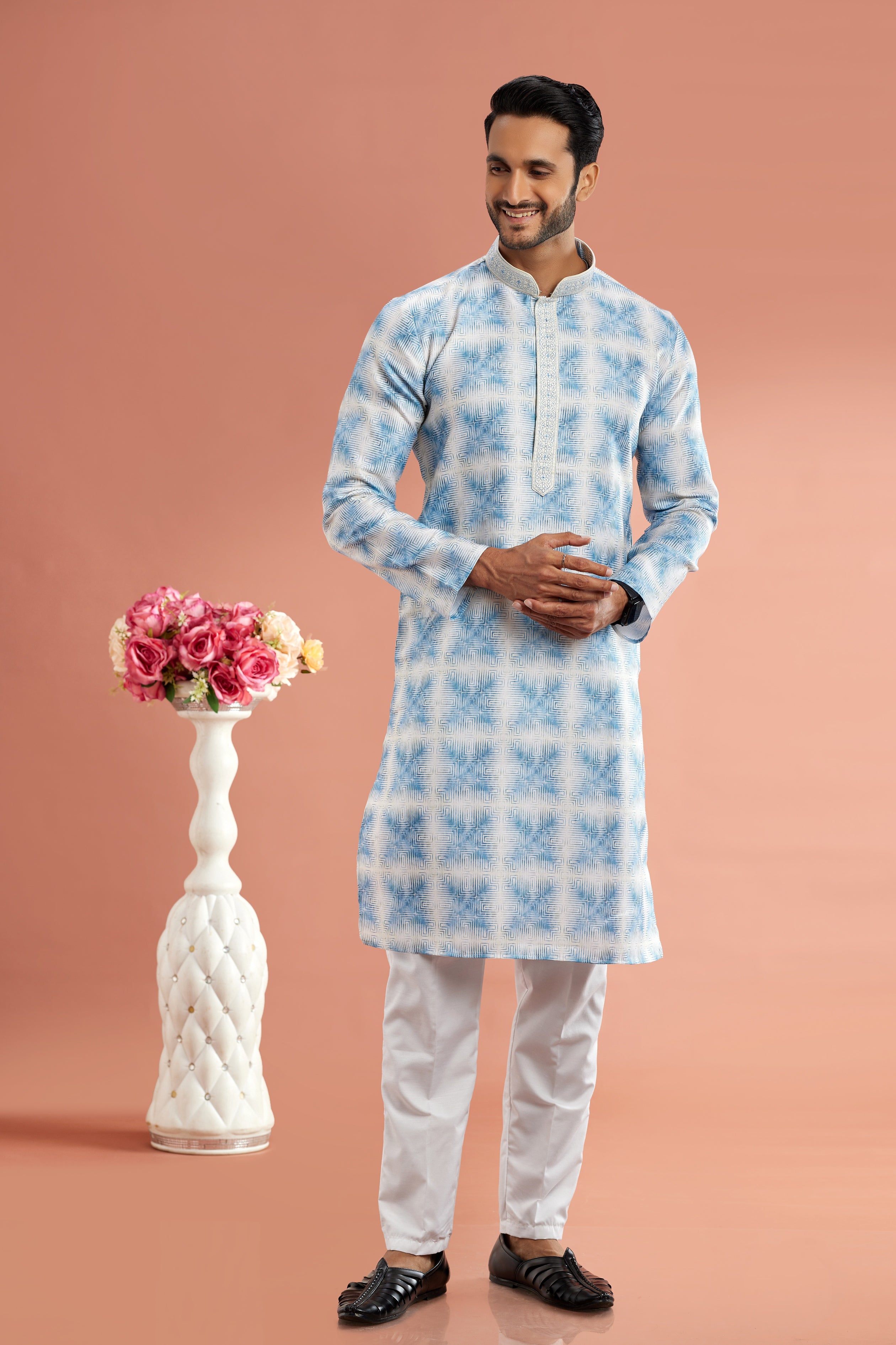 Sky blue digital kurta for men

