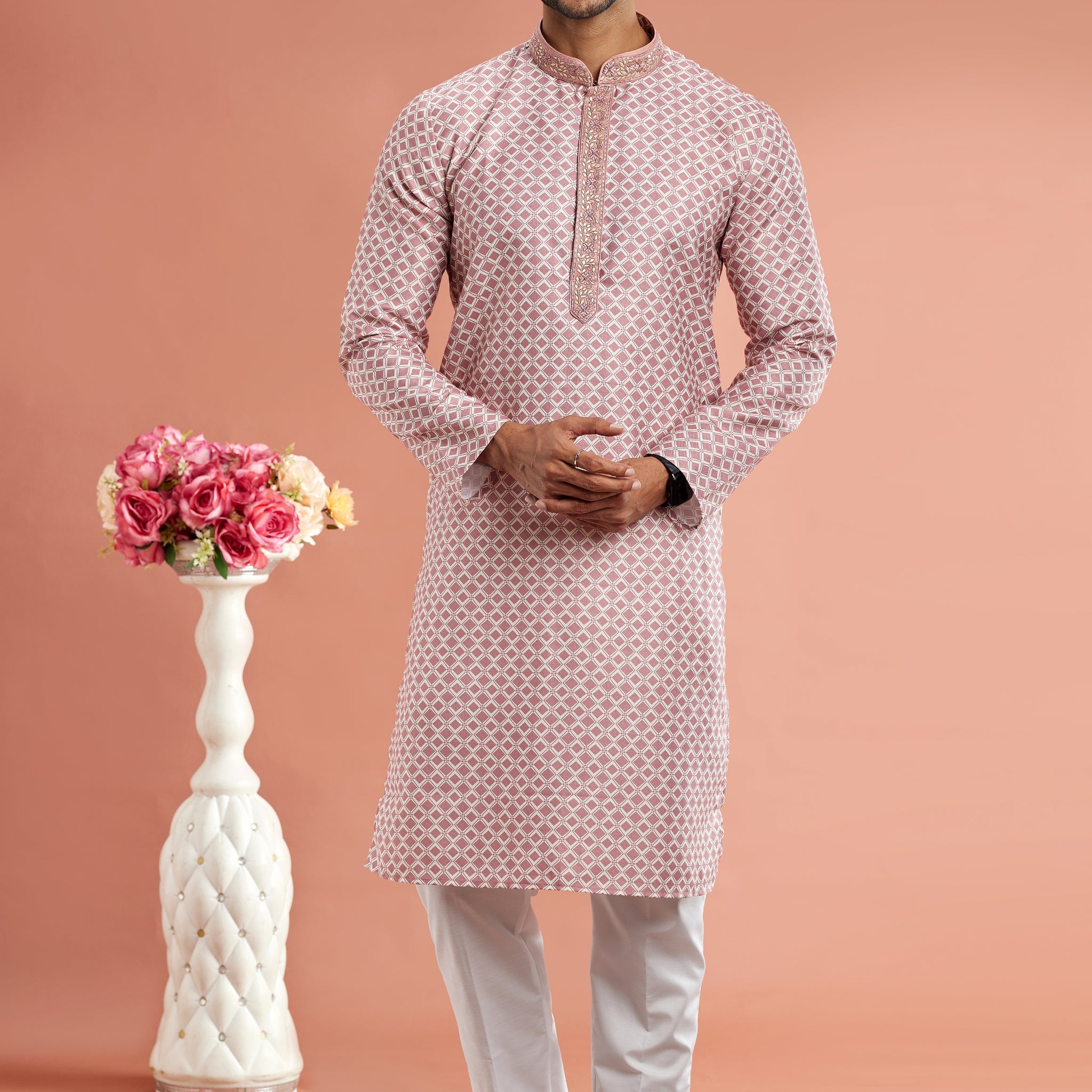 pink kurta set of men 