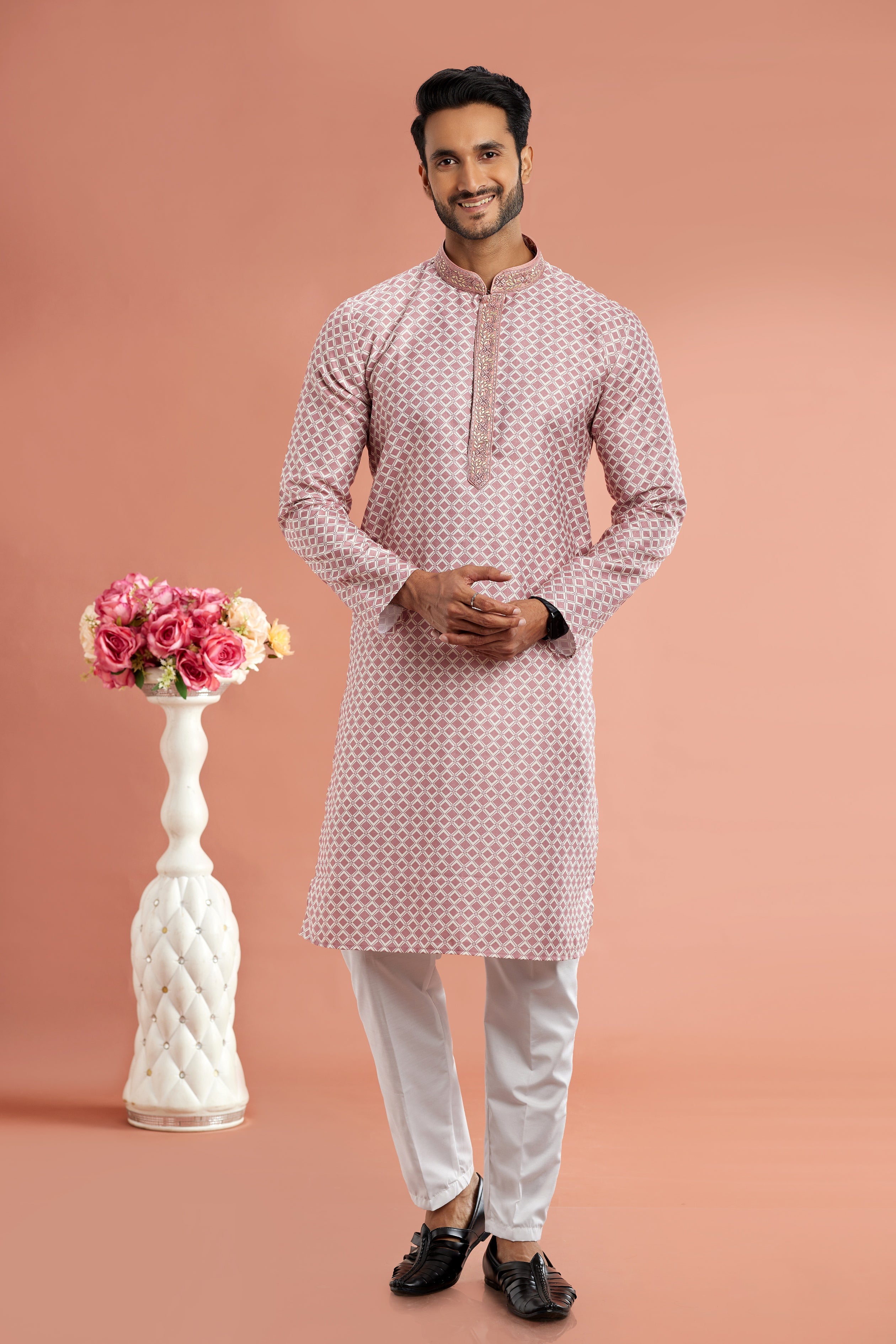 pink kurta set of men 