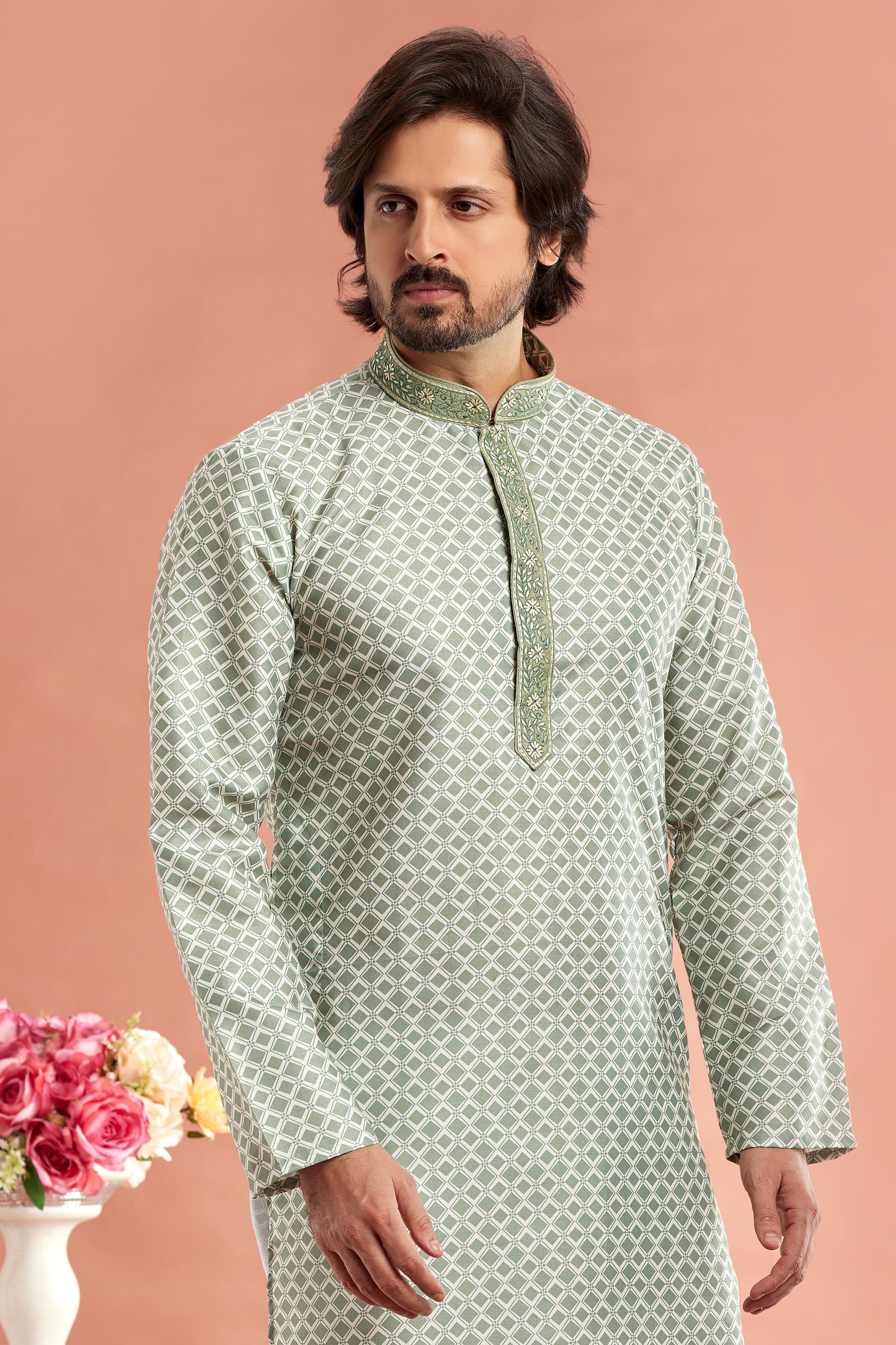 Cotton ethnic kurta in green

