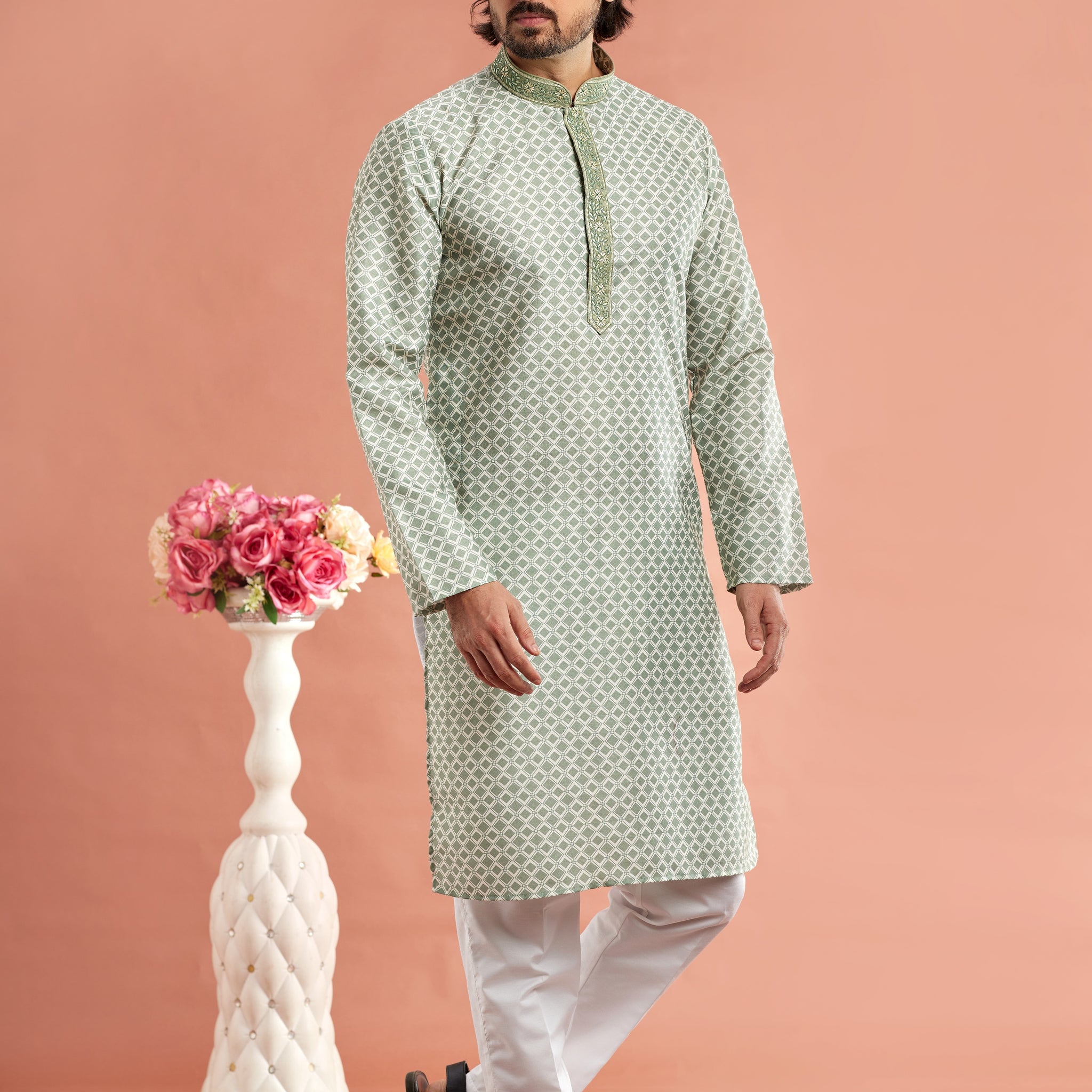Sage green printed kurta pajama

