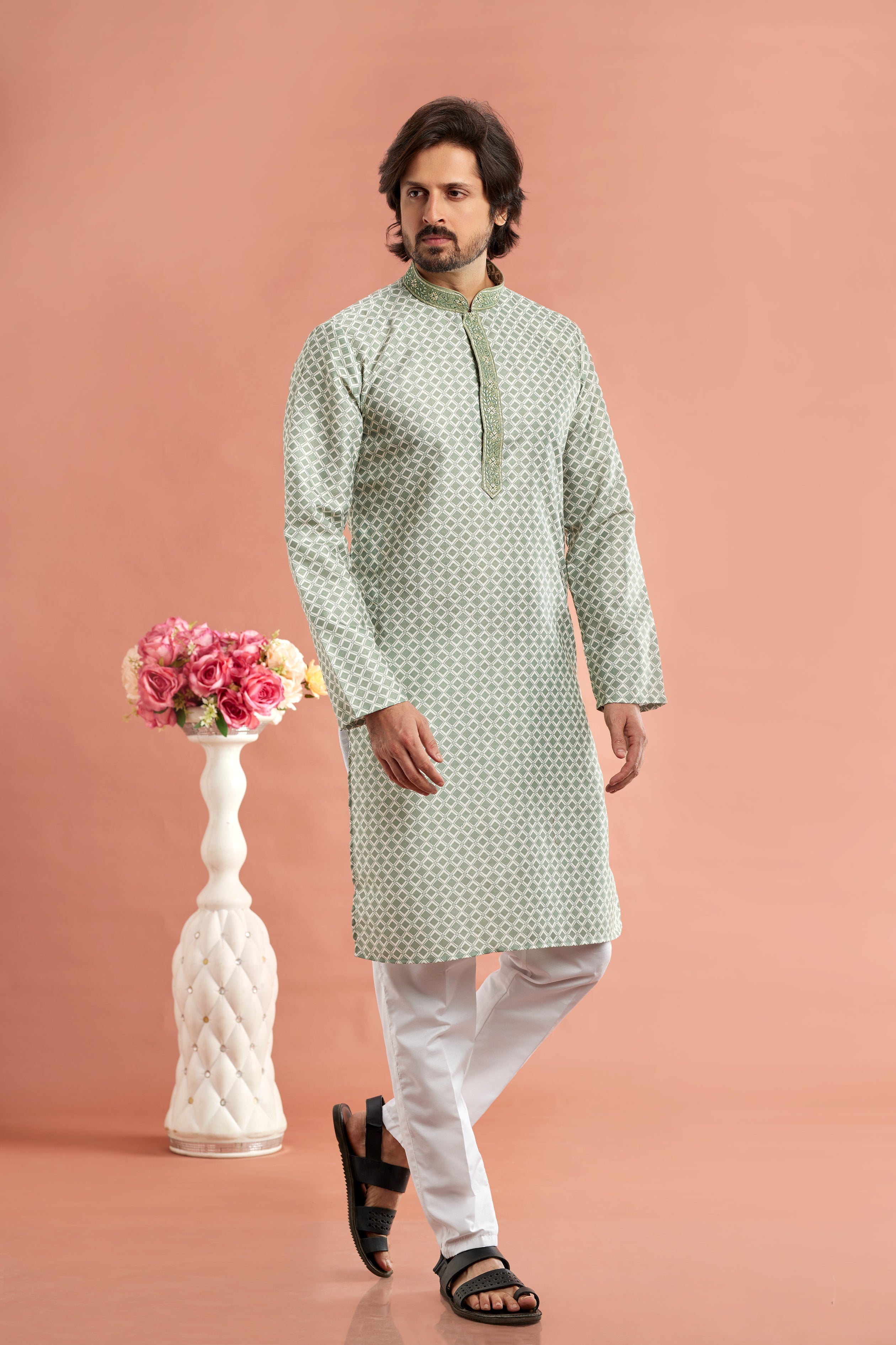 Sage green printed kurta pajama

