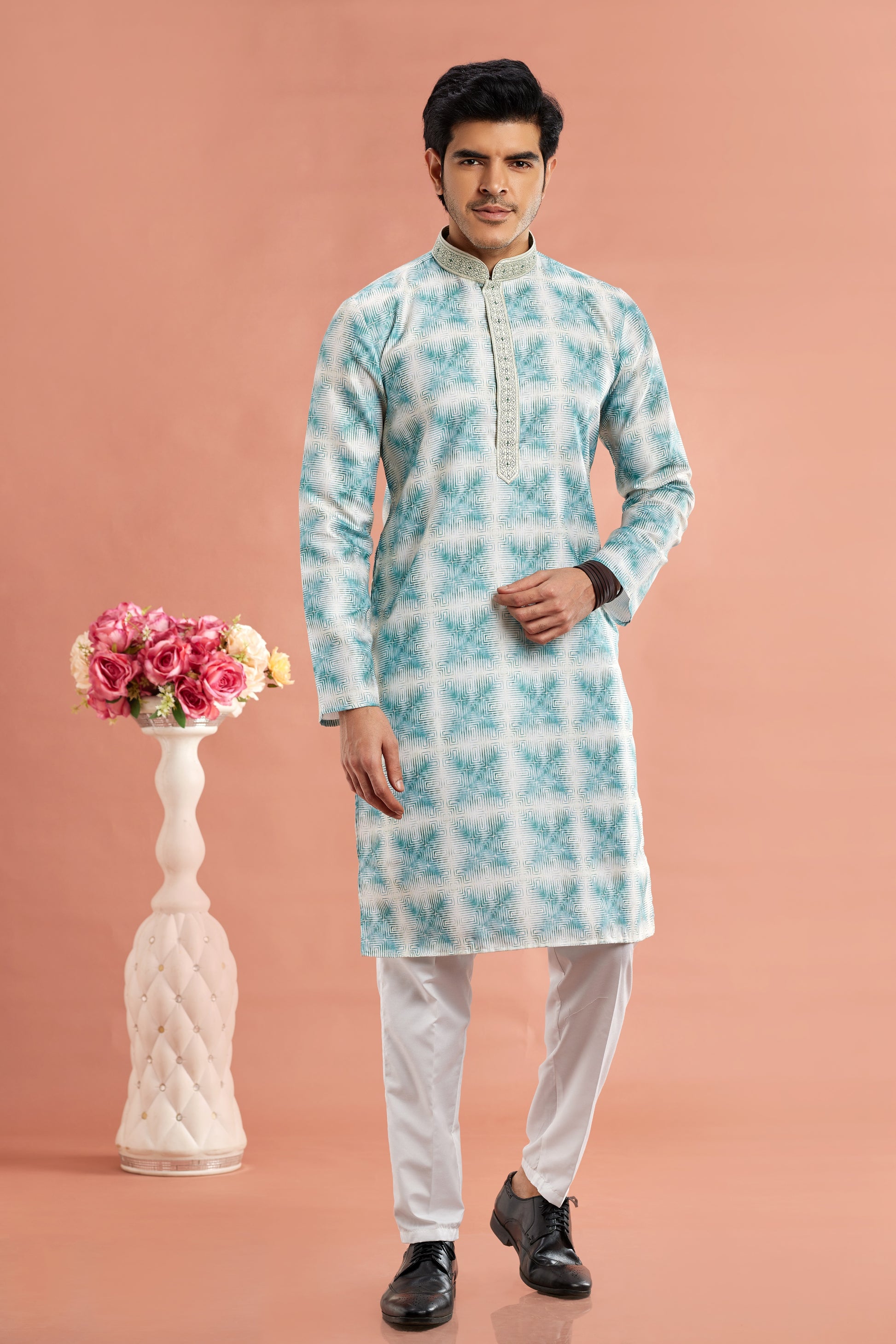 Blue kurta pajama with Aligadhi pant

