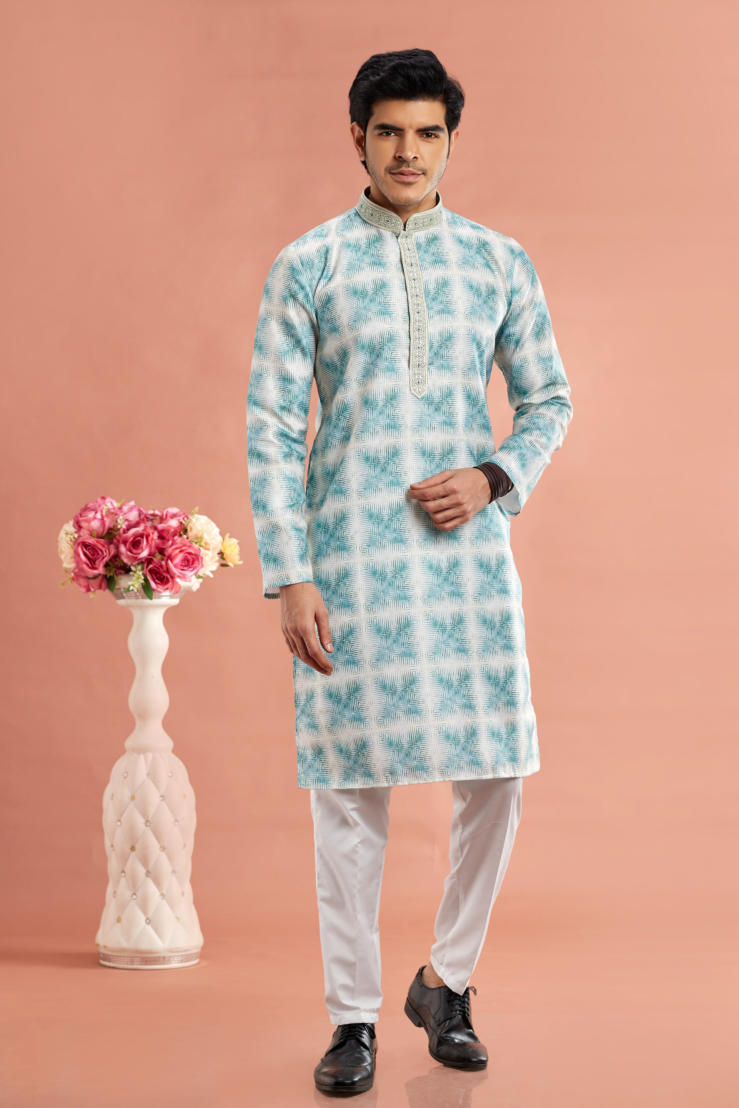 Blue kurta pajama with Aligadhi pant


