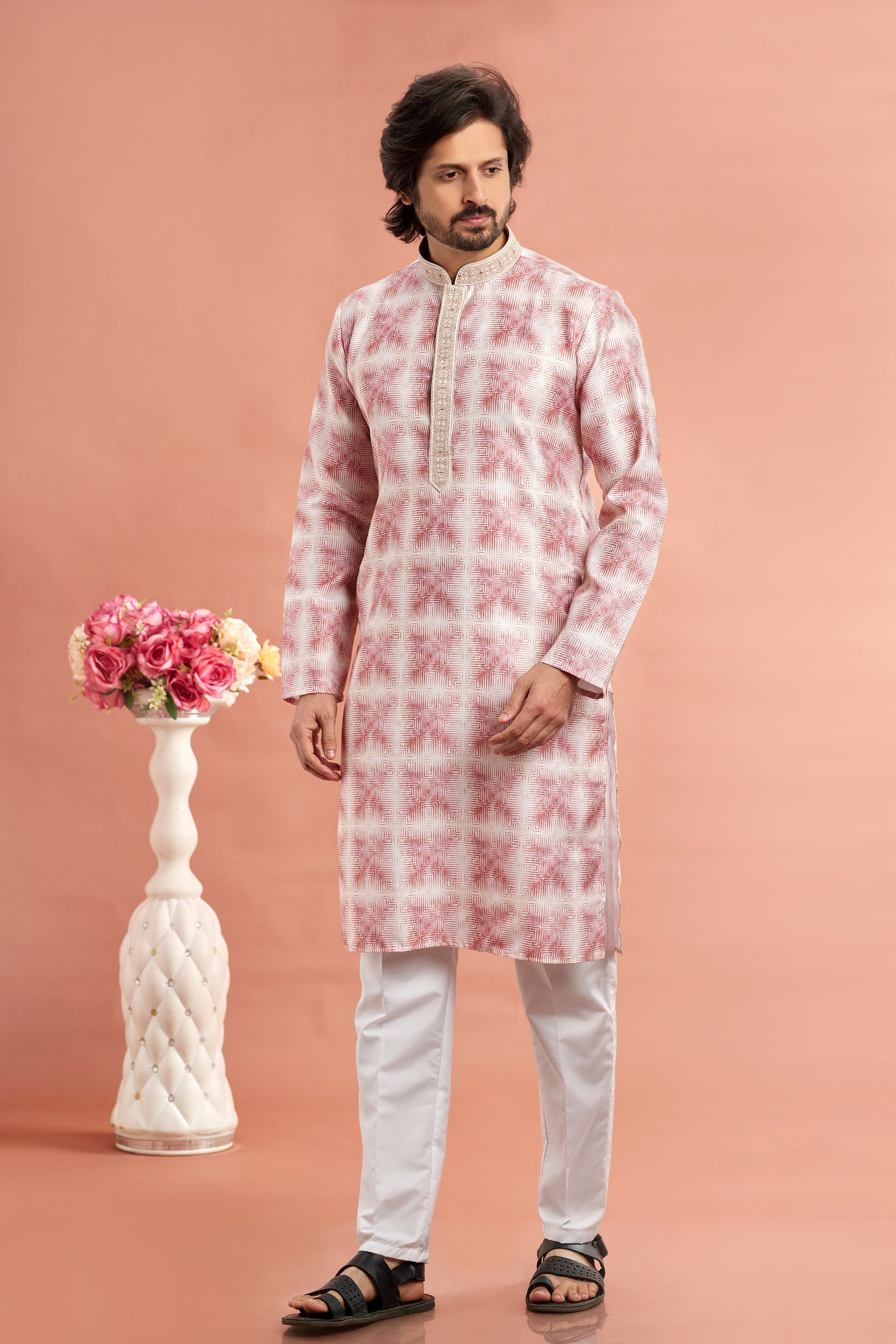 Soft pink digital print kurta


