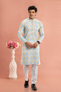 Yellow digital print kurta pajama for men


