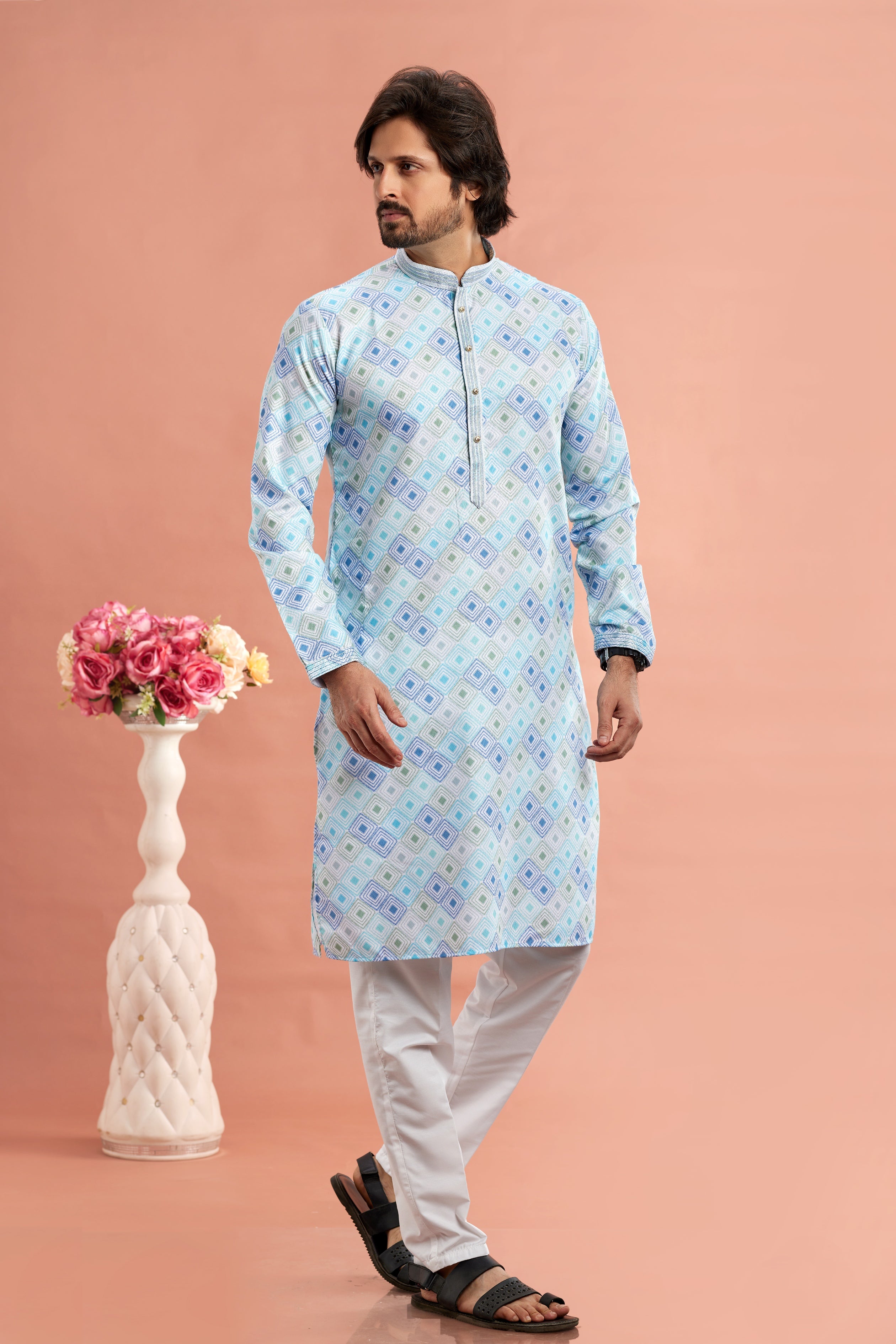 Festive wear kurta pajama in sky blue

