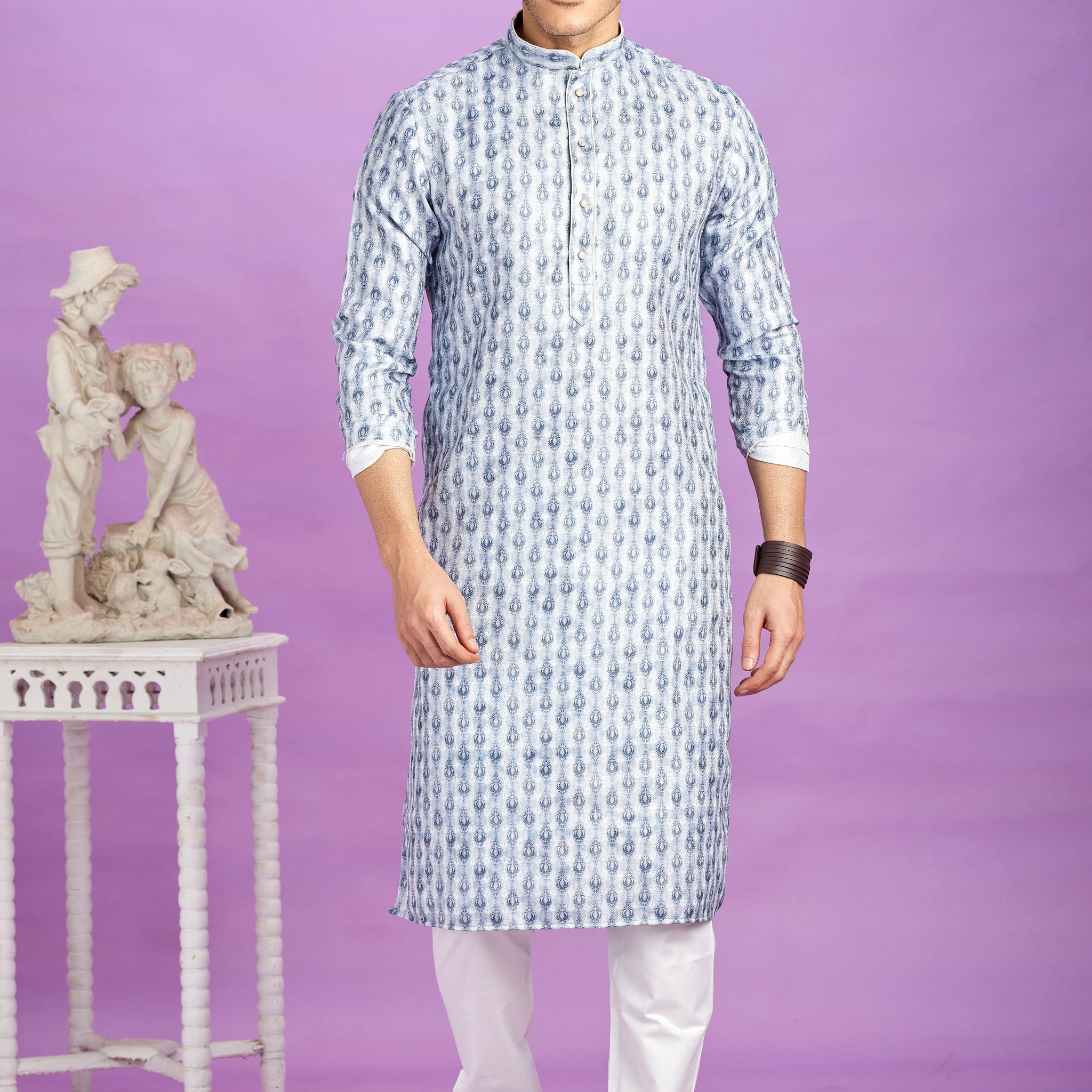 Sky blue semi cotton kurta pajama

