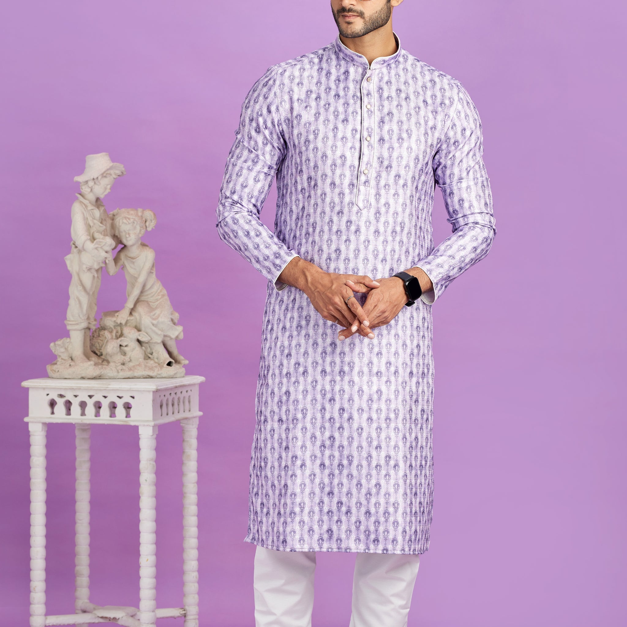 Lavender semi cotton kurta pajama for men

