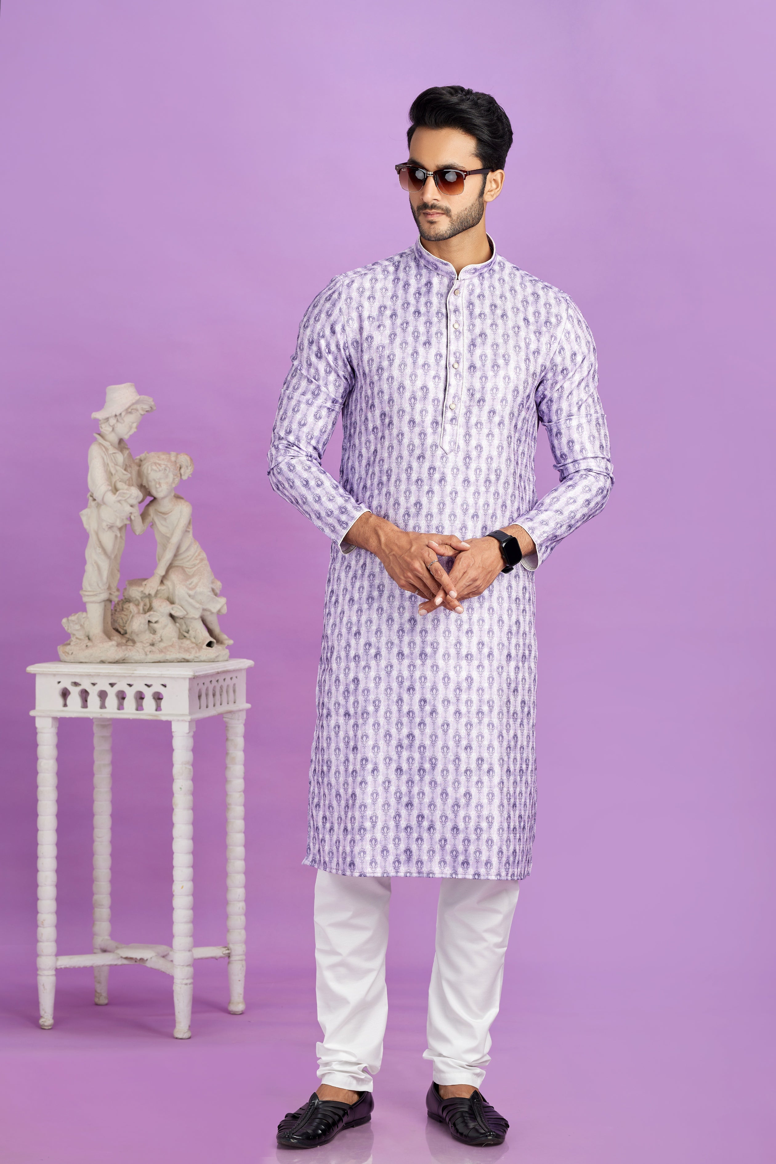 Lavender semi cotton kurta pajama for men

