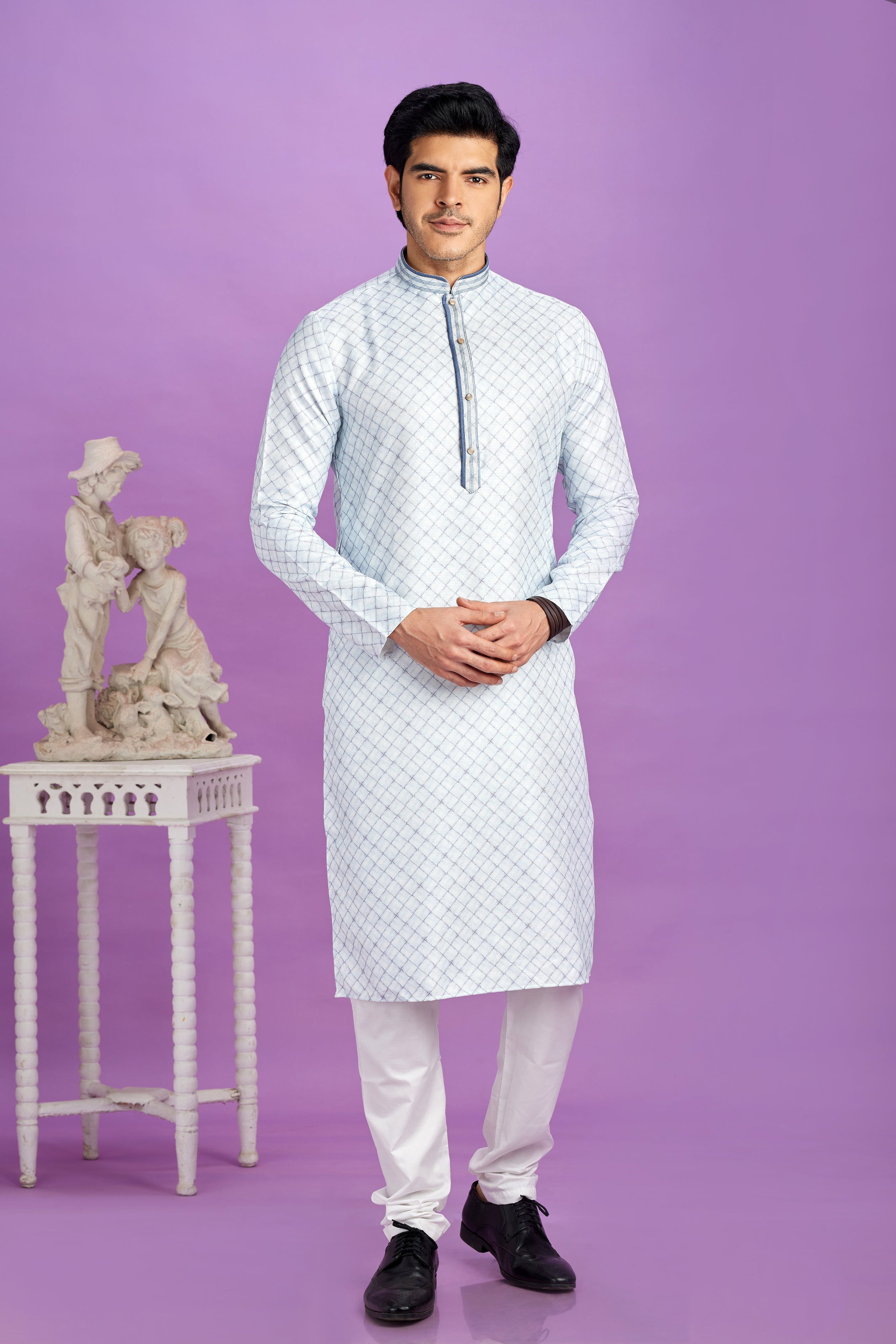 Printed traditional kurta grey

