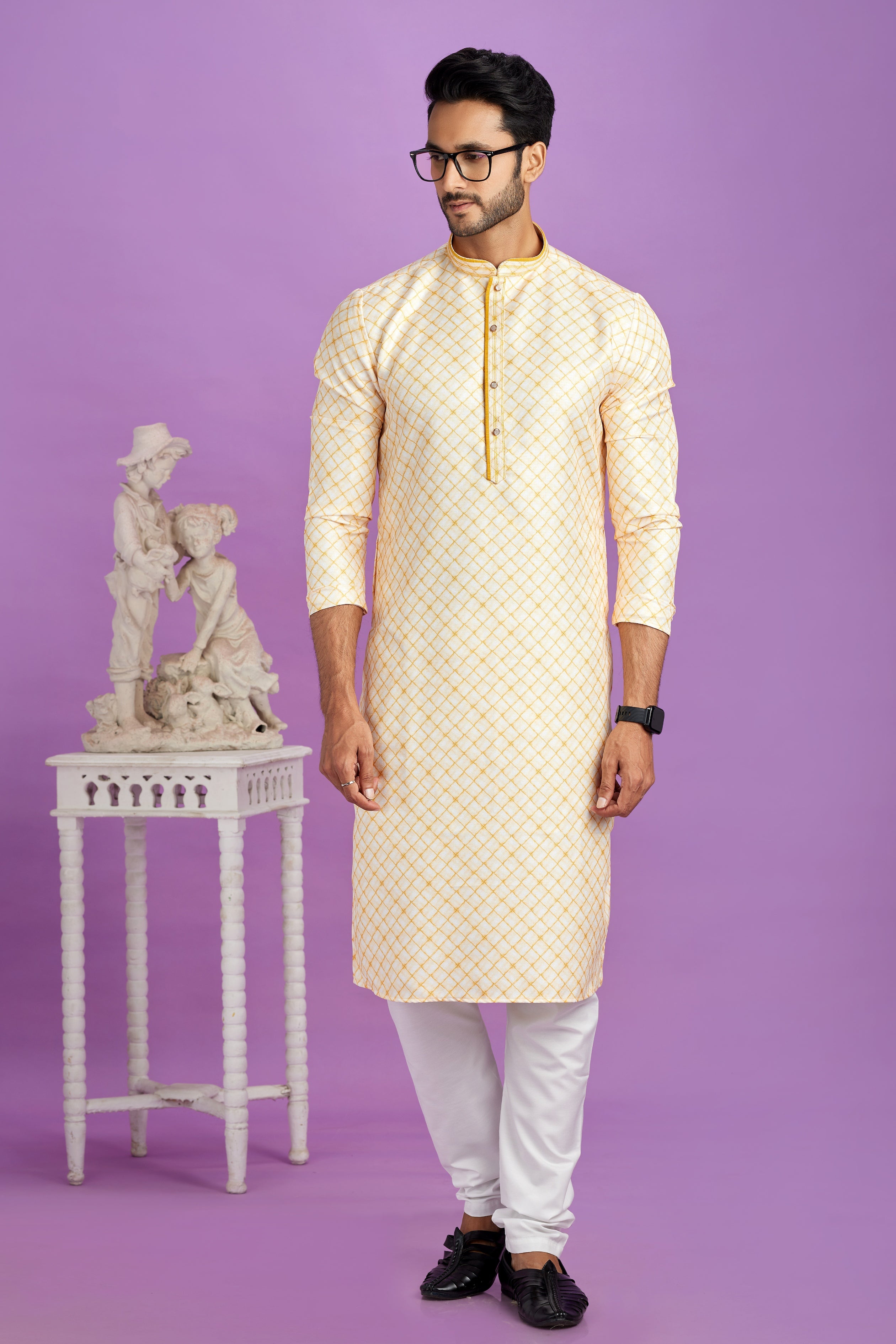 yellow kurta set for men