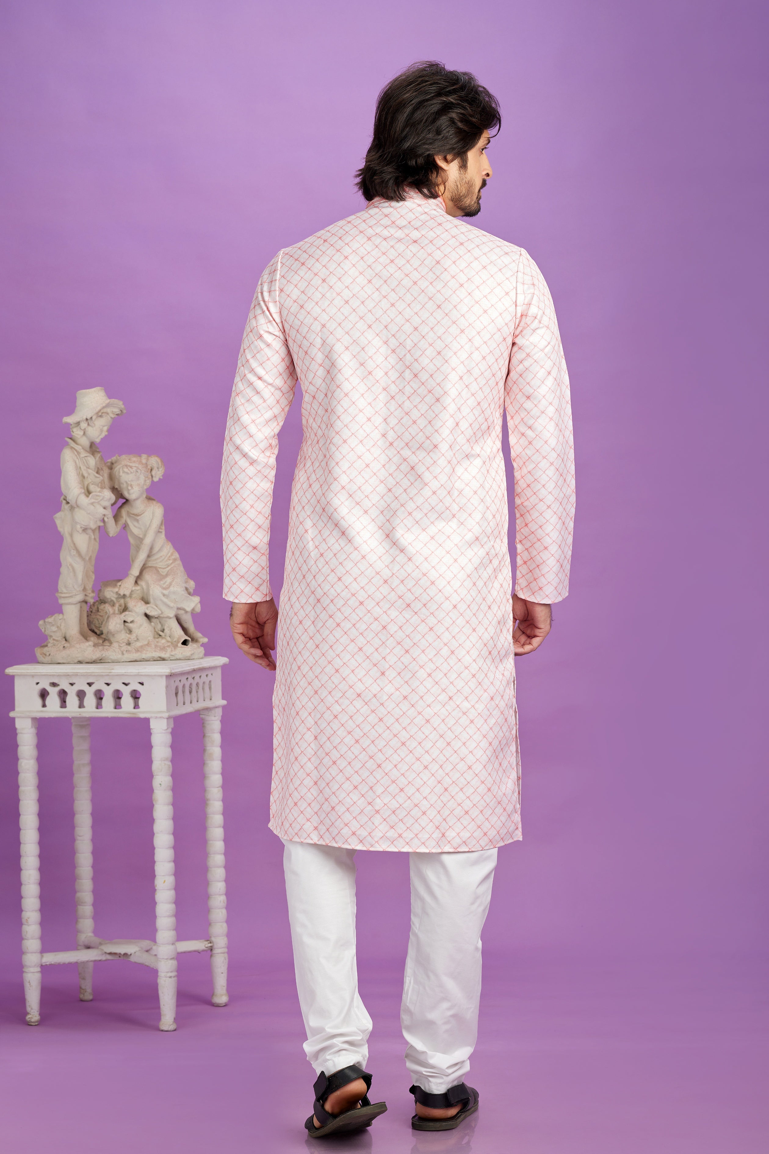 Soft pink wedding kurta for men

