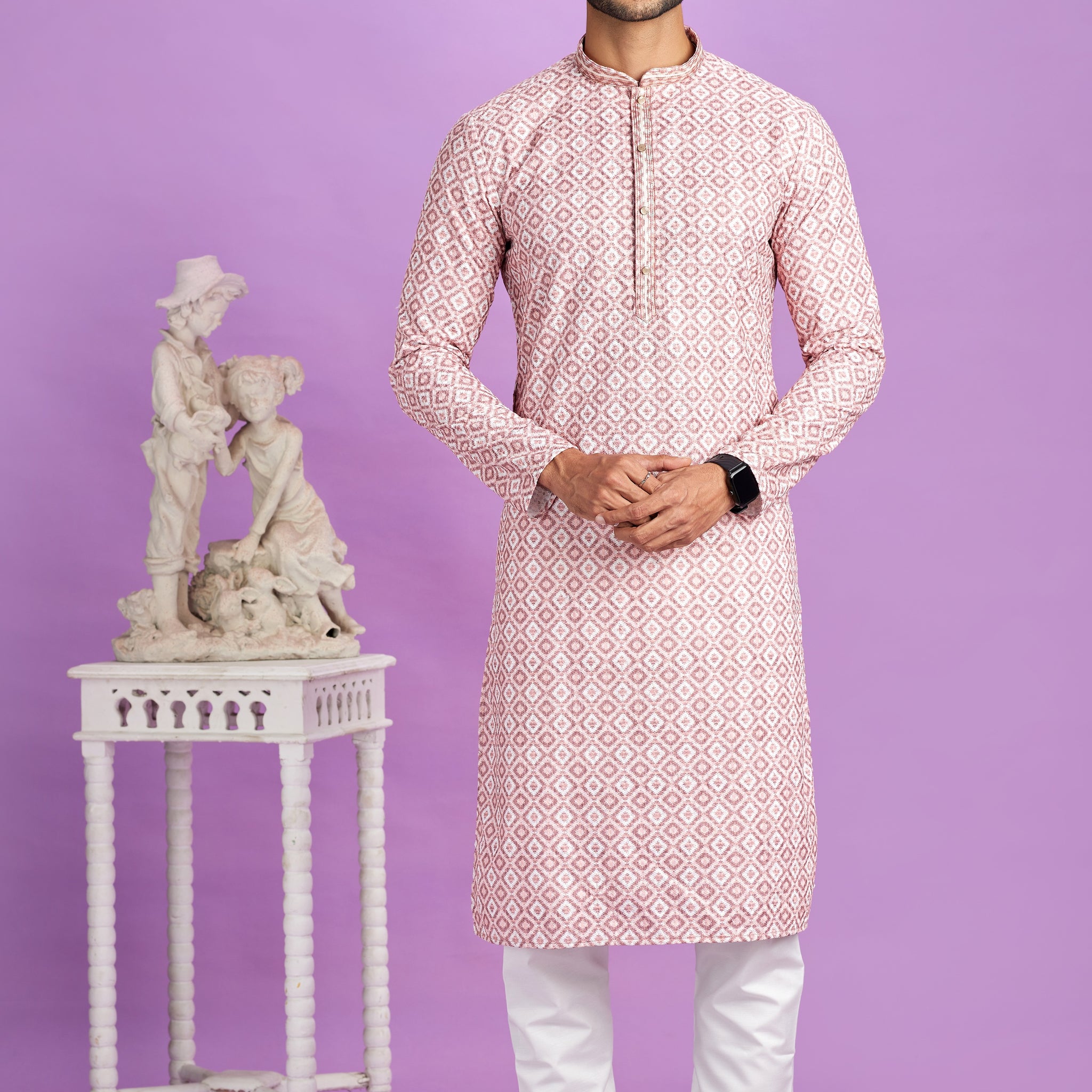 Rust peach kurta pajama for men

