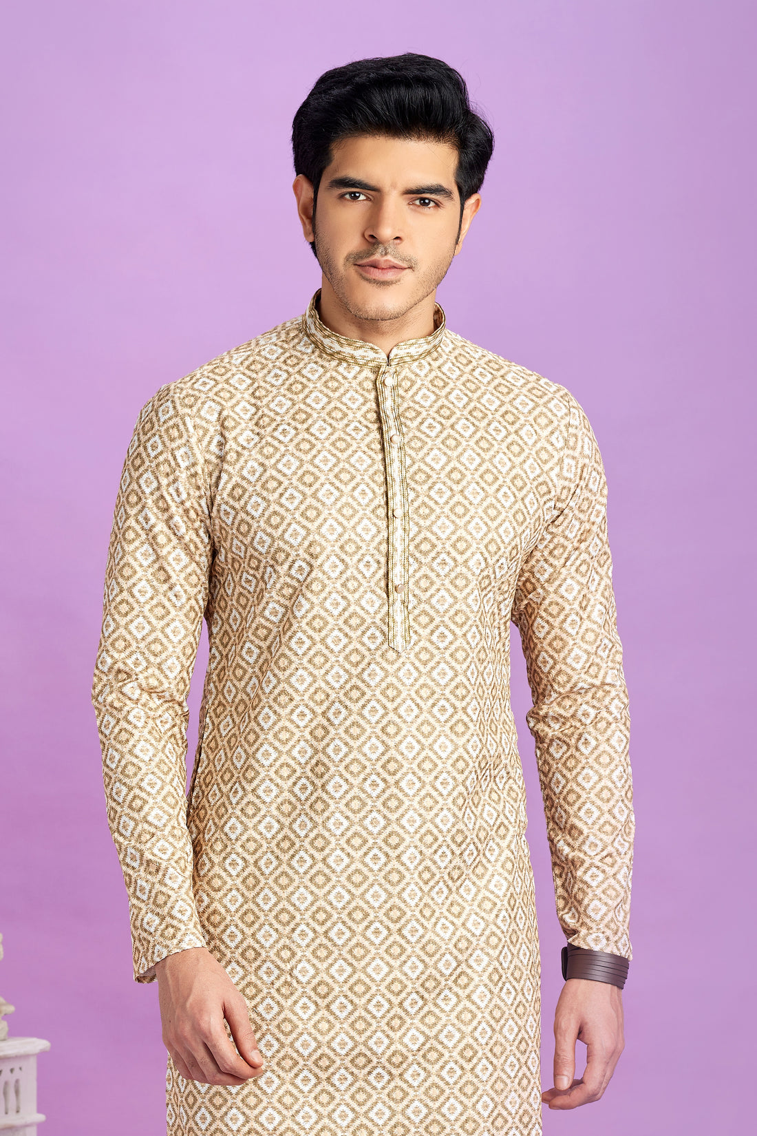 Beige brown kurta pajama men

