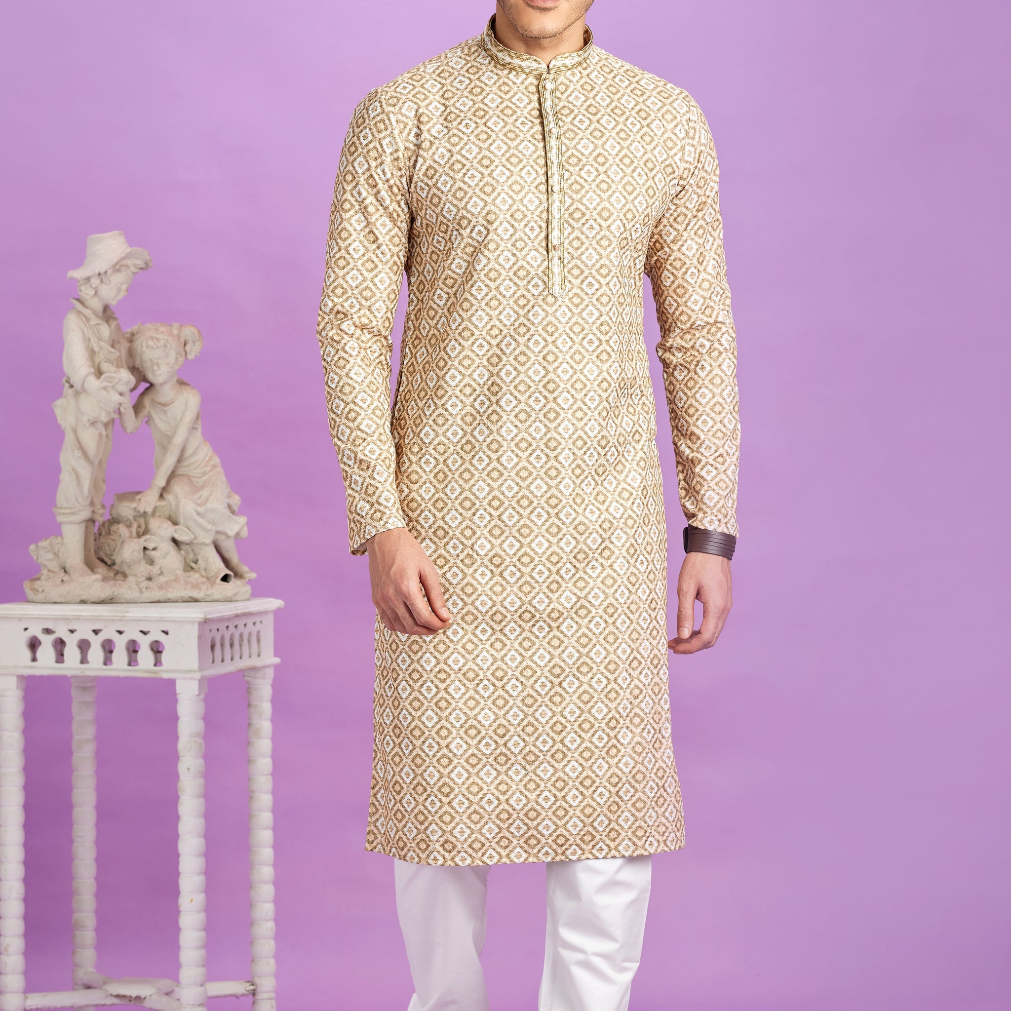 Beige brown kurta pajama men

