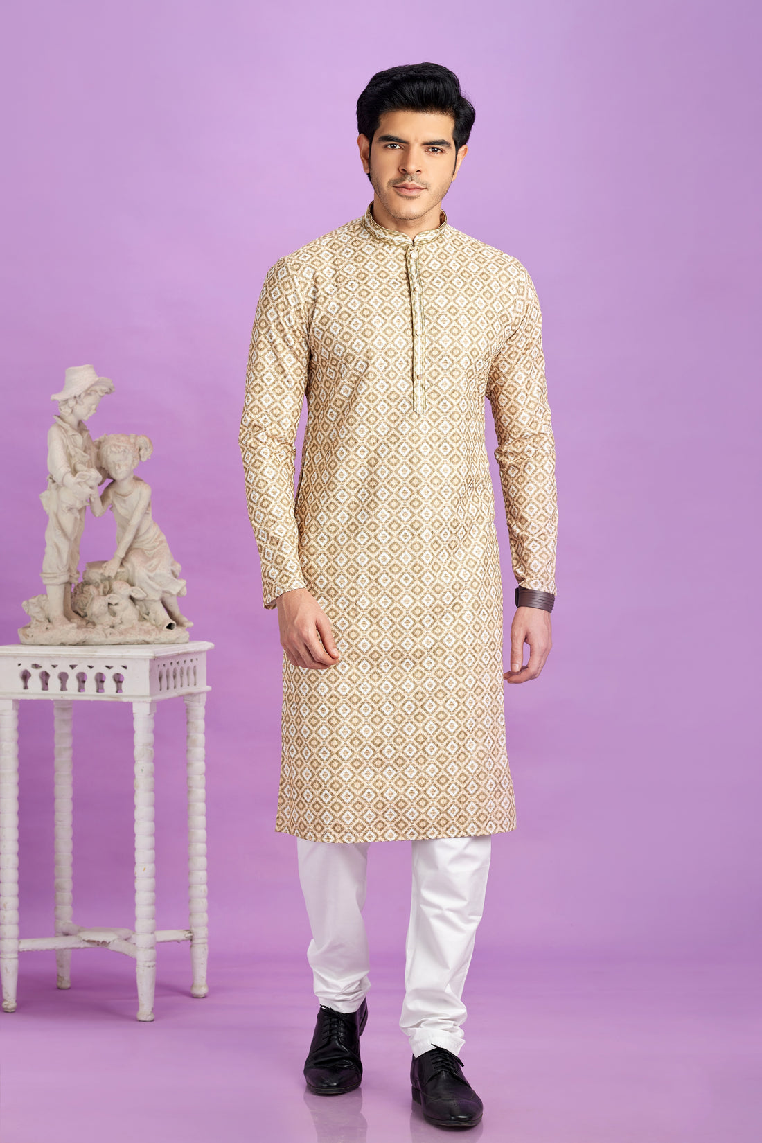 Beige brown kurta pajama men

