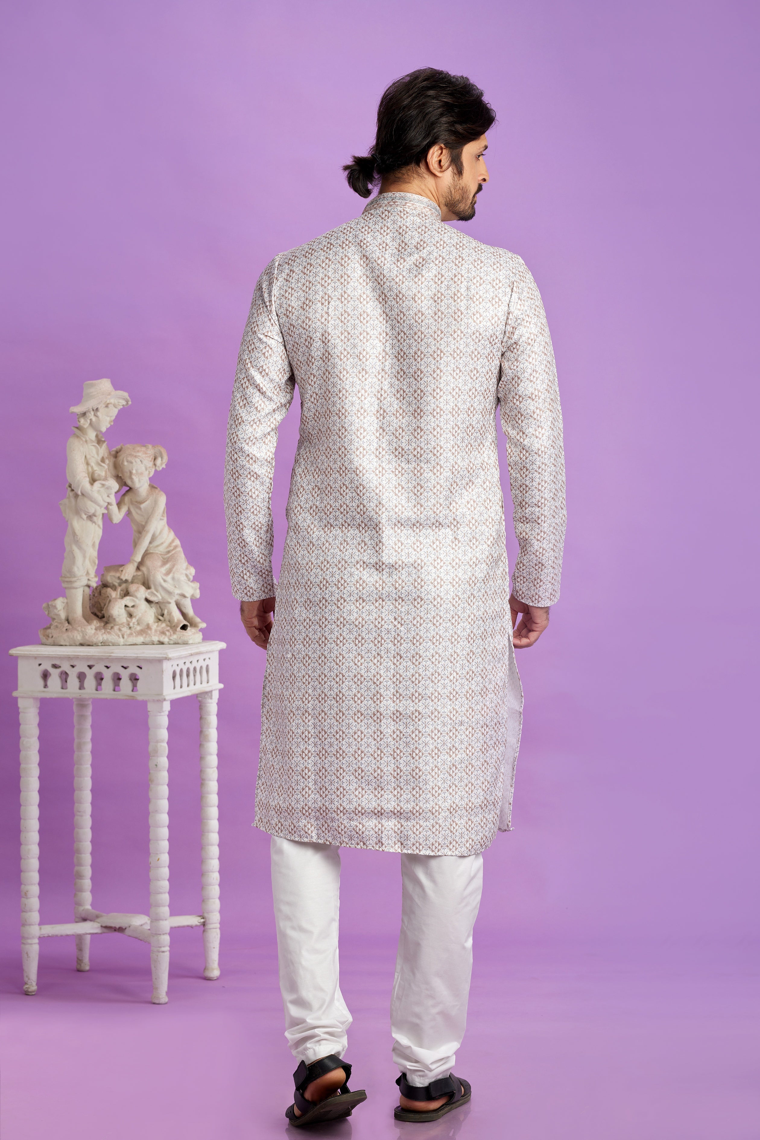 Back view of grey kurta pajama