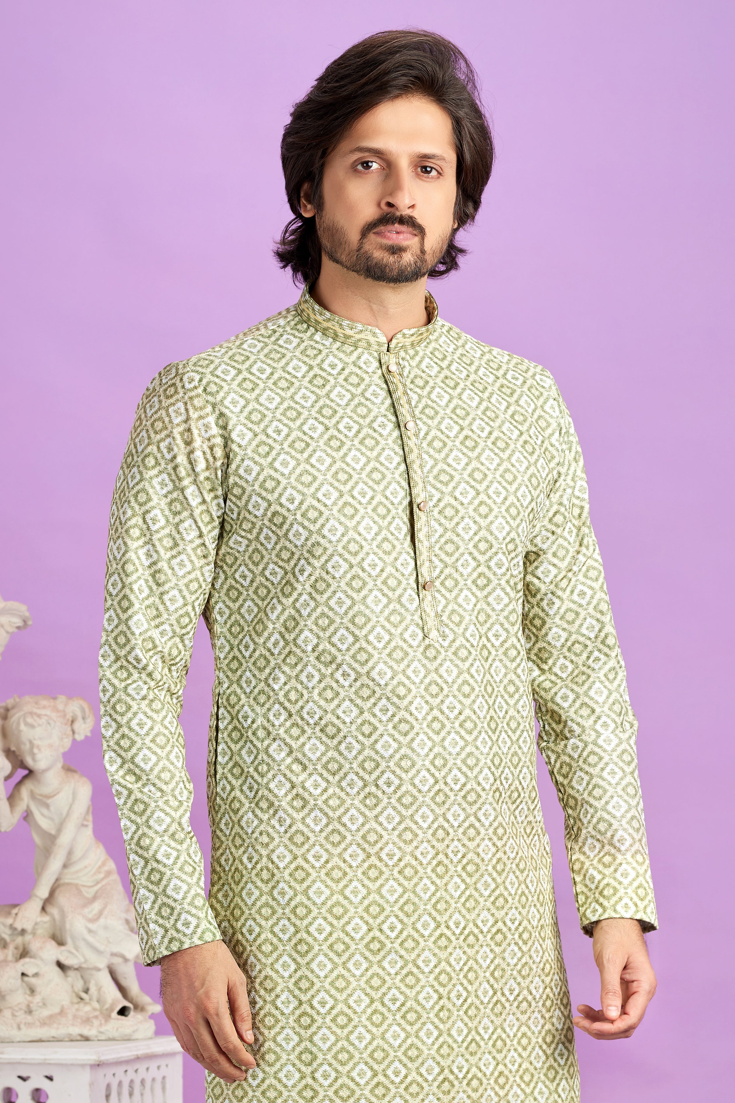 Olive green kurta pajama for men
