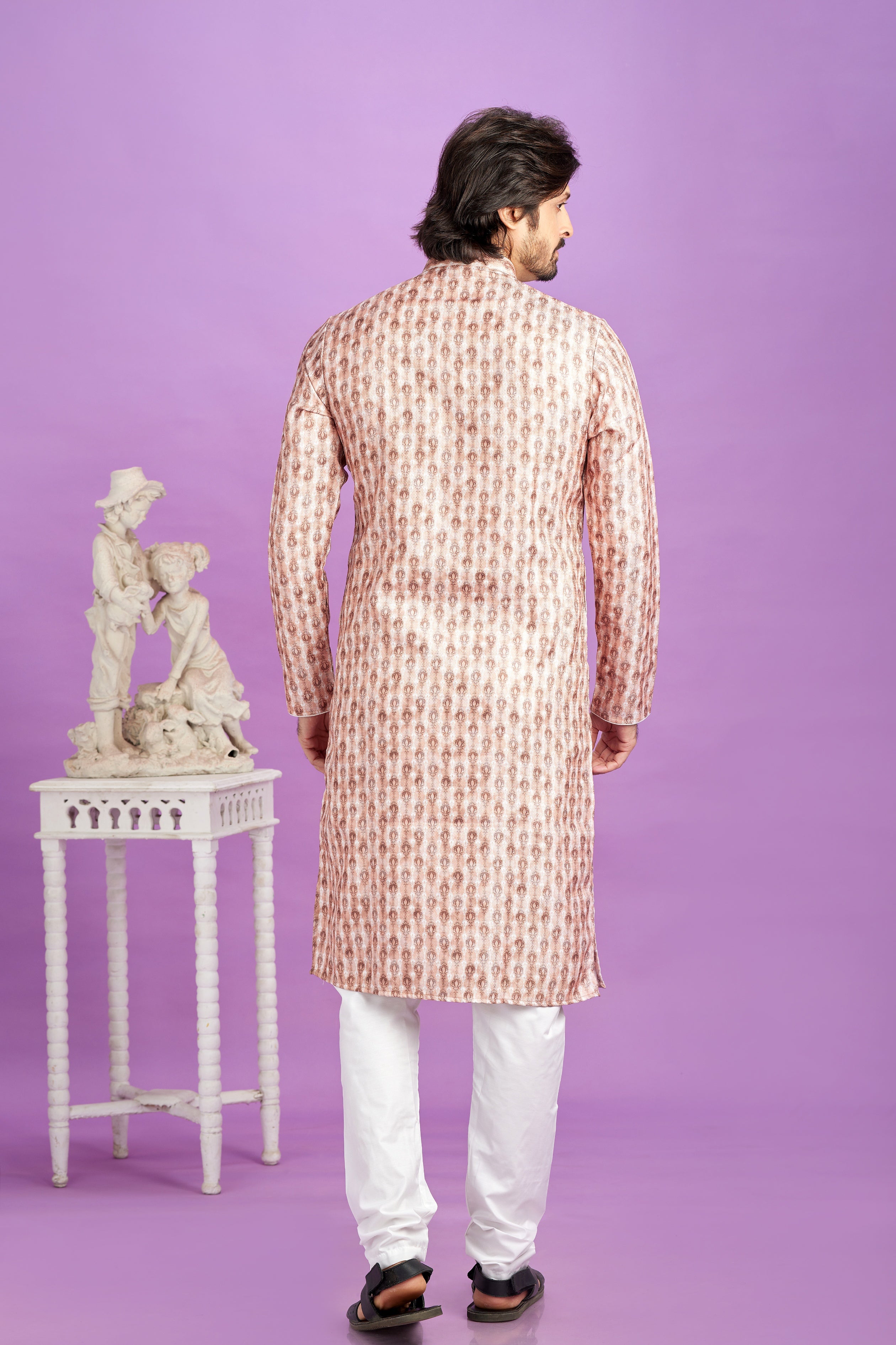 Back view of peach kurta pajama for men
