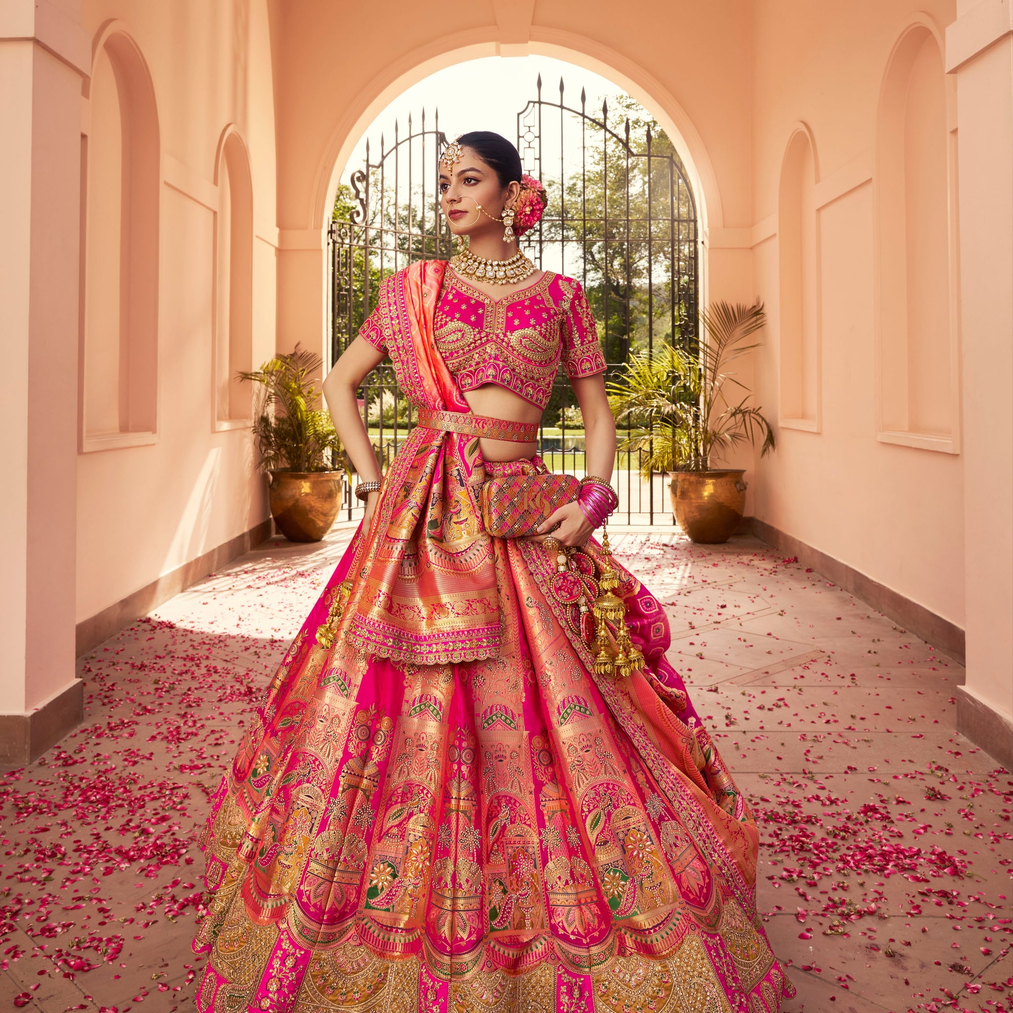 Pink Banarasi Silk Lehenga Choli with Zarkan

