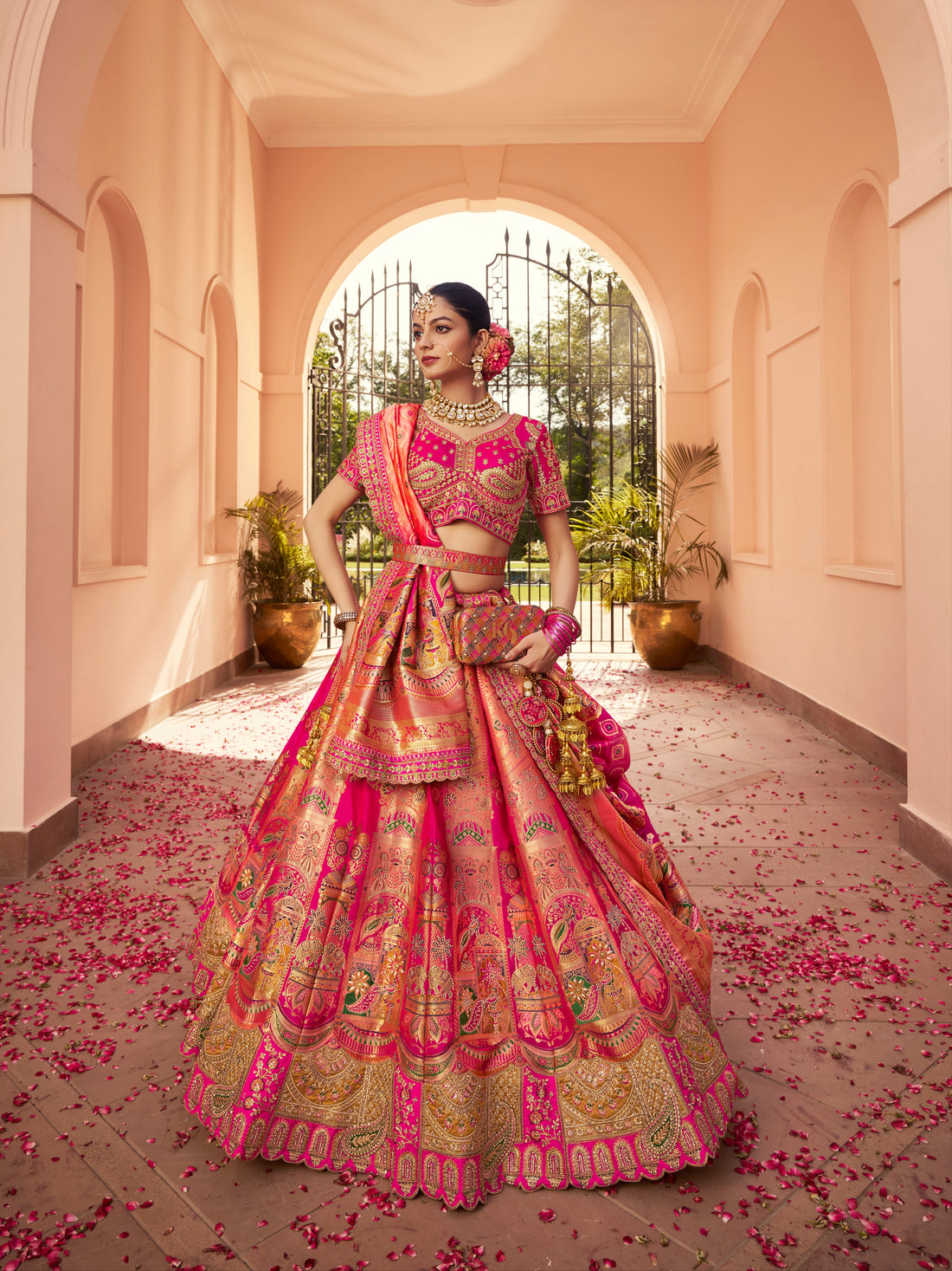 Pink Banarasi Silk Lehenga Choli with Zarkan

