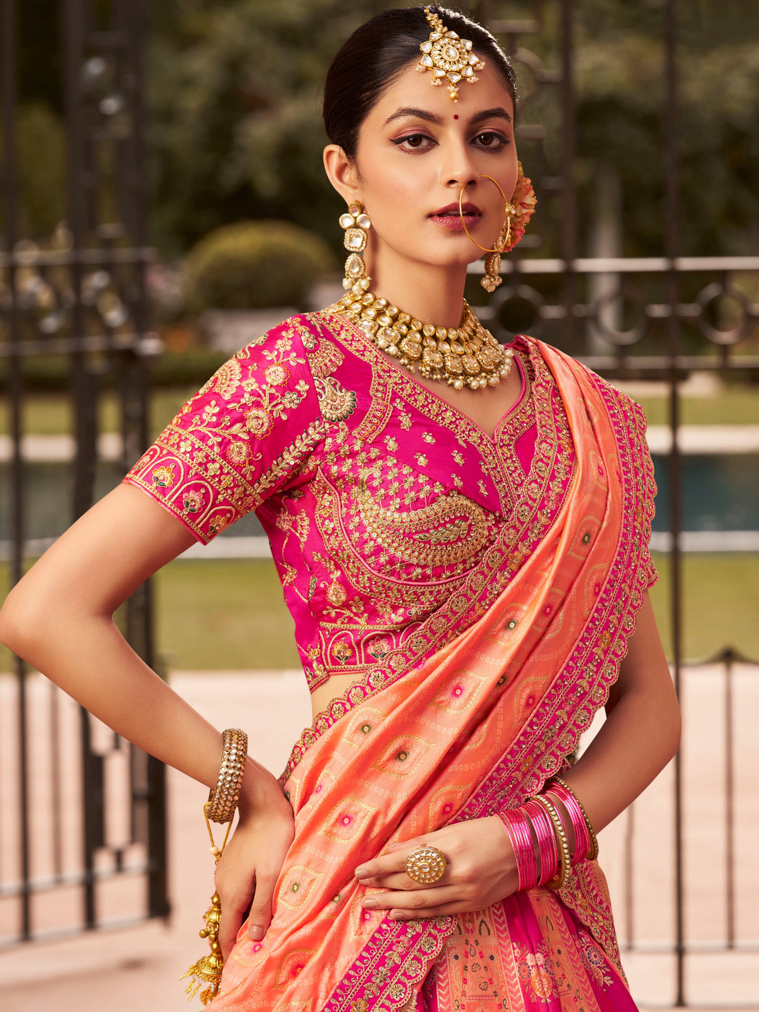 Pink Banarasi Silk Lehenga Choli with Zarkan

