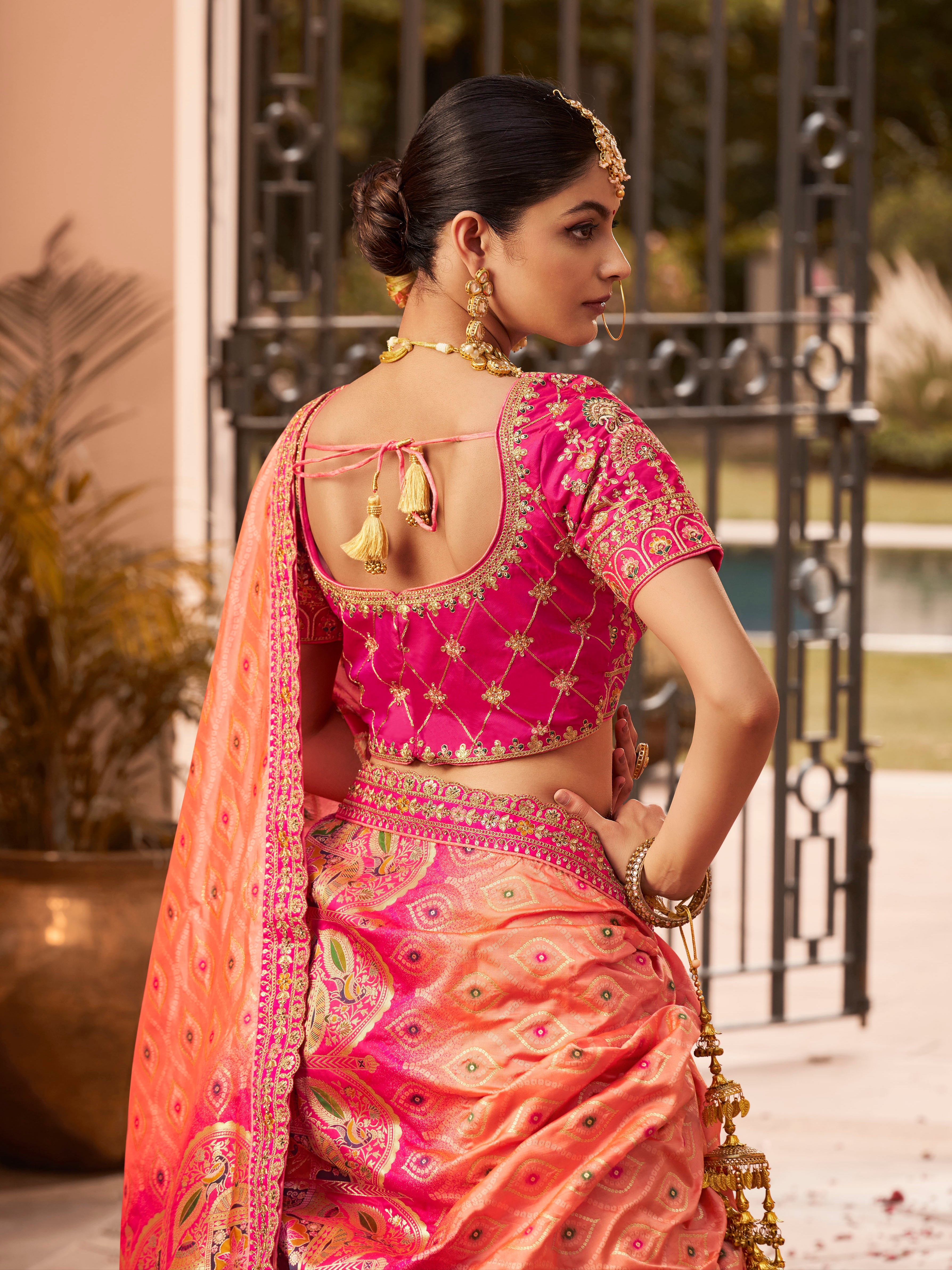Zarkan embroidered Banarasi silk lehenga set

