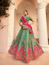 Sea green Banarasi lehenga with pink dupatta

