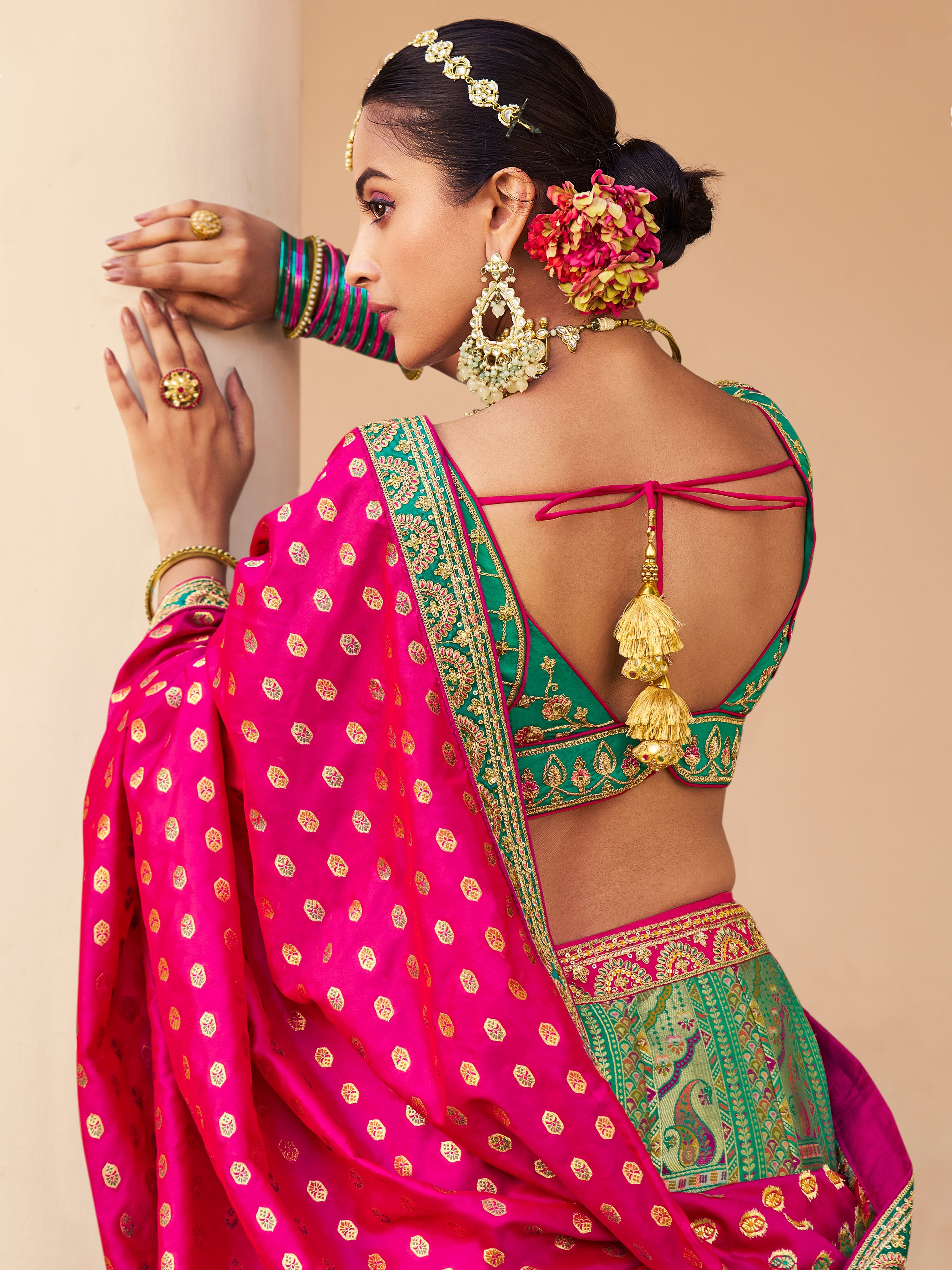 Green silk lehenga for festive occasions


