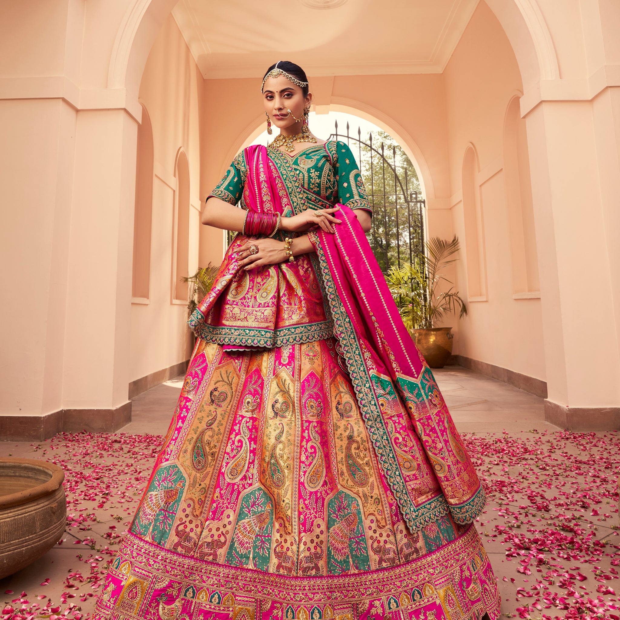 Multicolor Banarasi silk bridal lehenga


