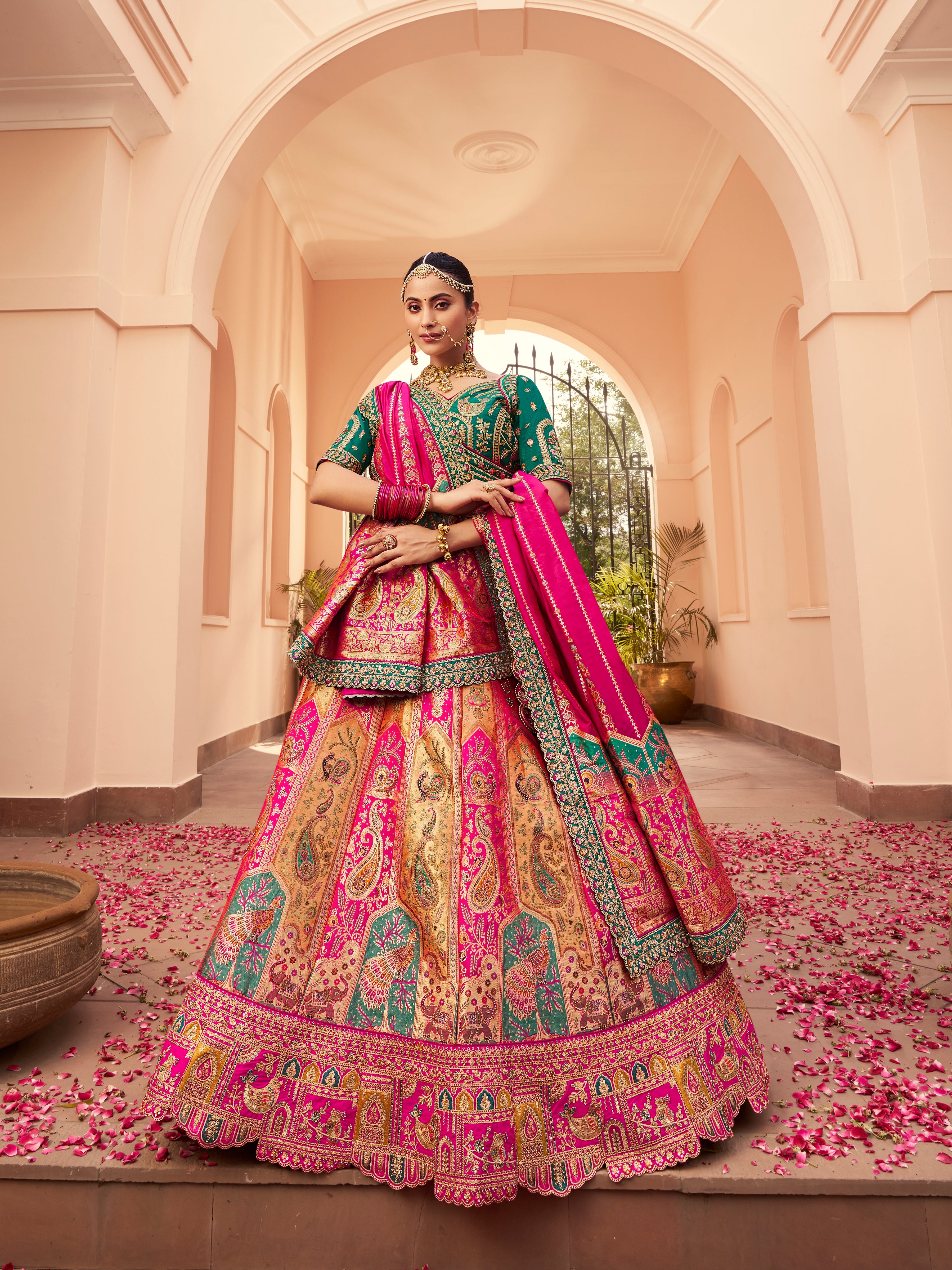 Multicolor Banarasi silk bridal lehenga

