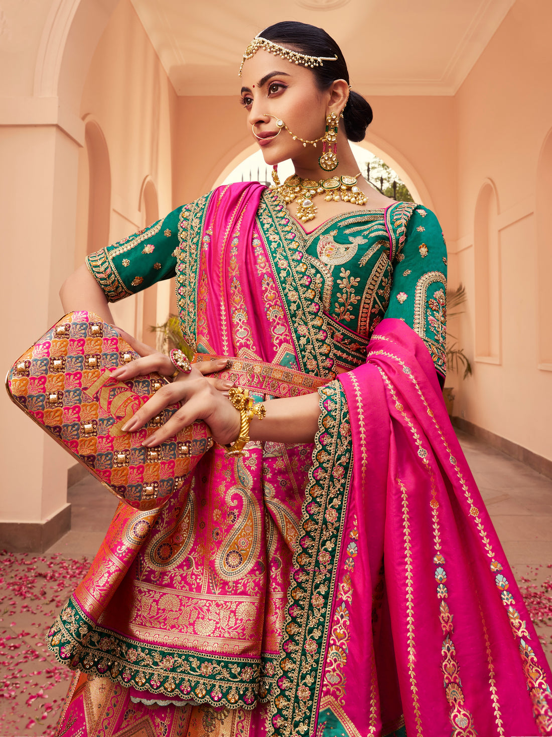 Multicolor Banarasi silk bridal lehenga

