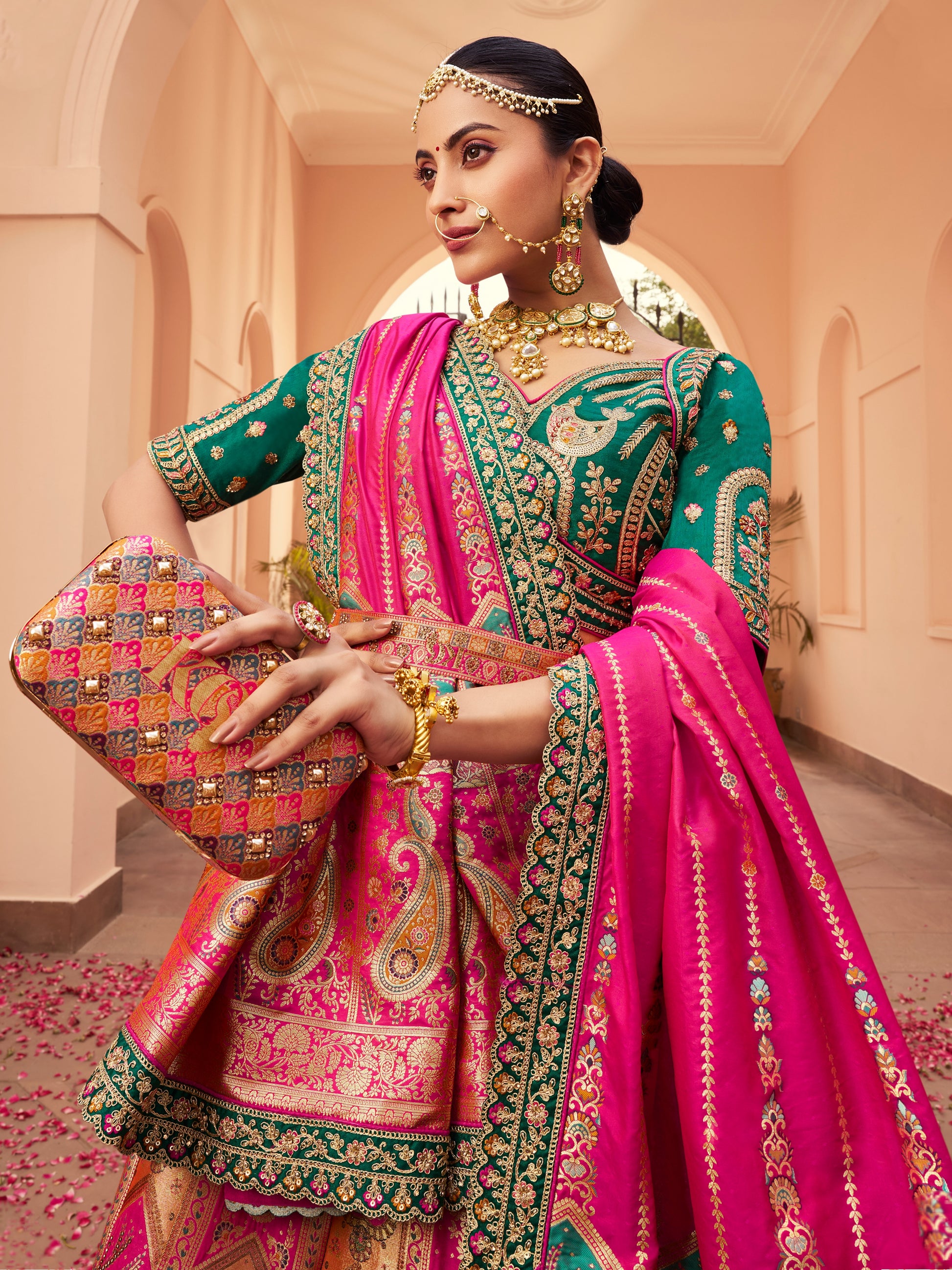 Teal orange pink lehenga choli

