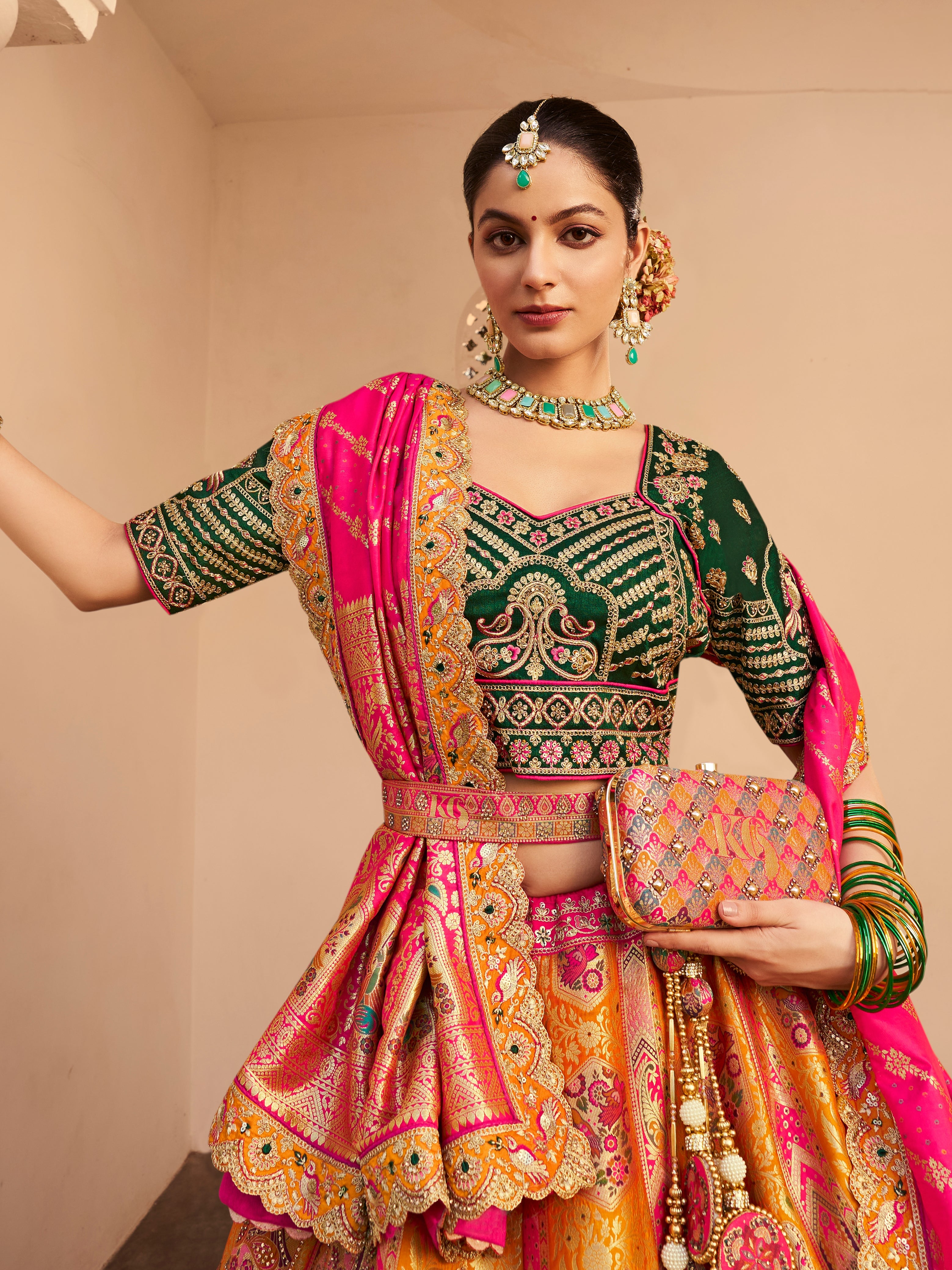 Pink dupatta bridal lehenga choli

