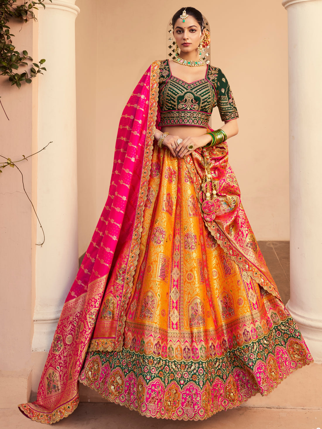 Designer Banarasi silk lehenga for reception


